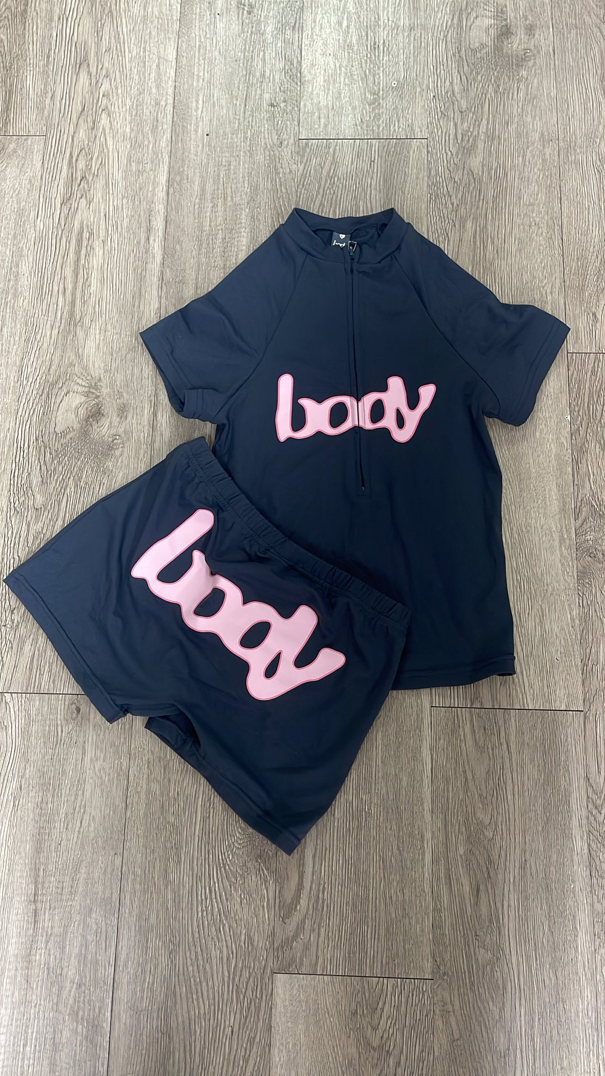 Body By Raven Navy Pink Short Sleeve Raglan Set
