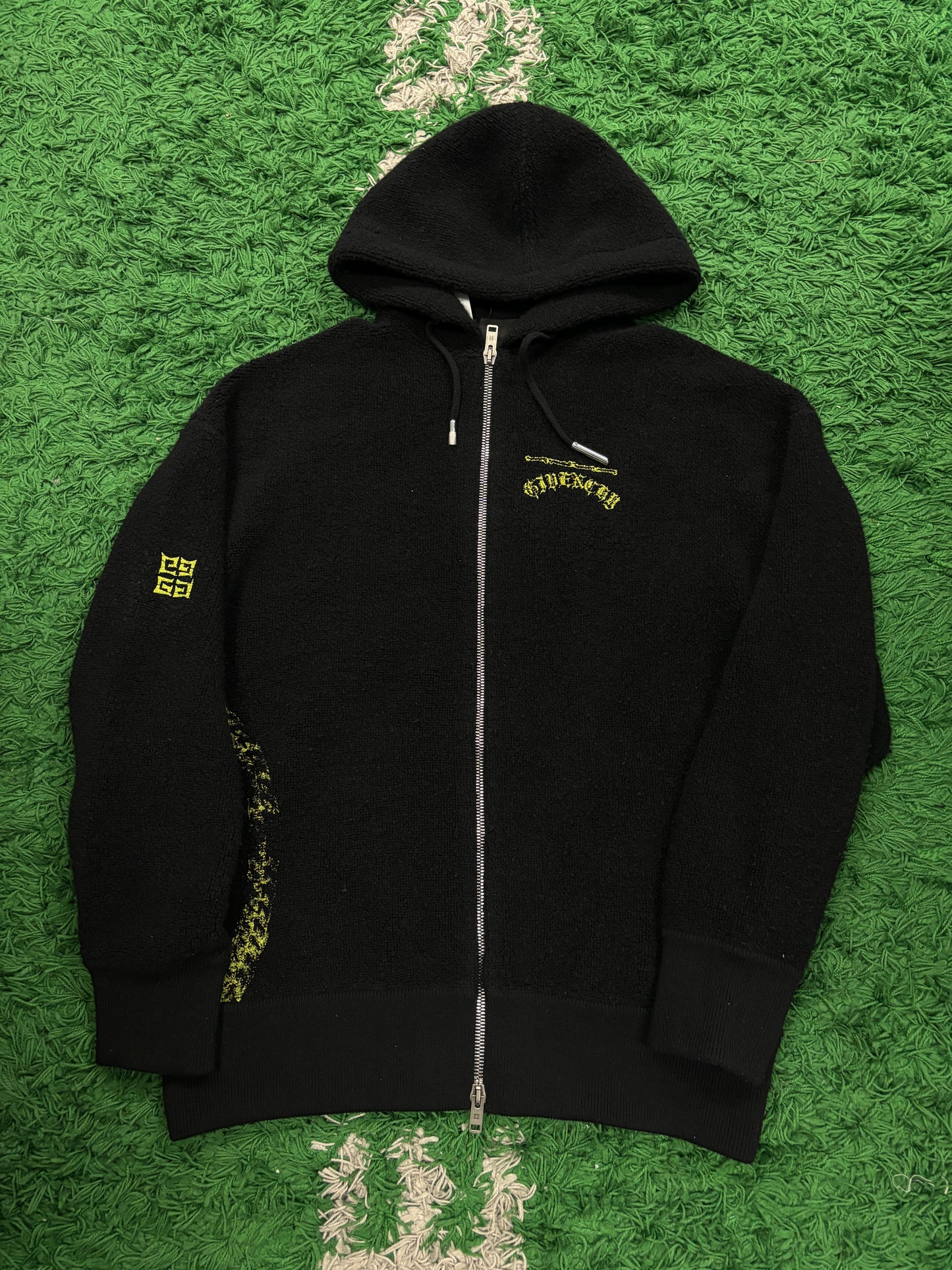 Givenchy Zip Up Hoodie Fleece Black Yellow Used Medium (Fits XL) N/A