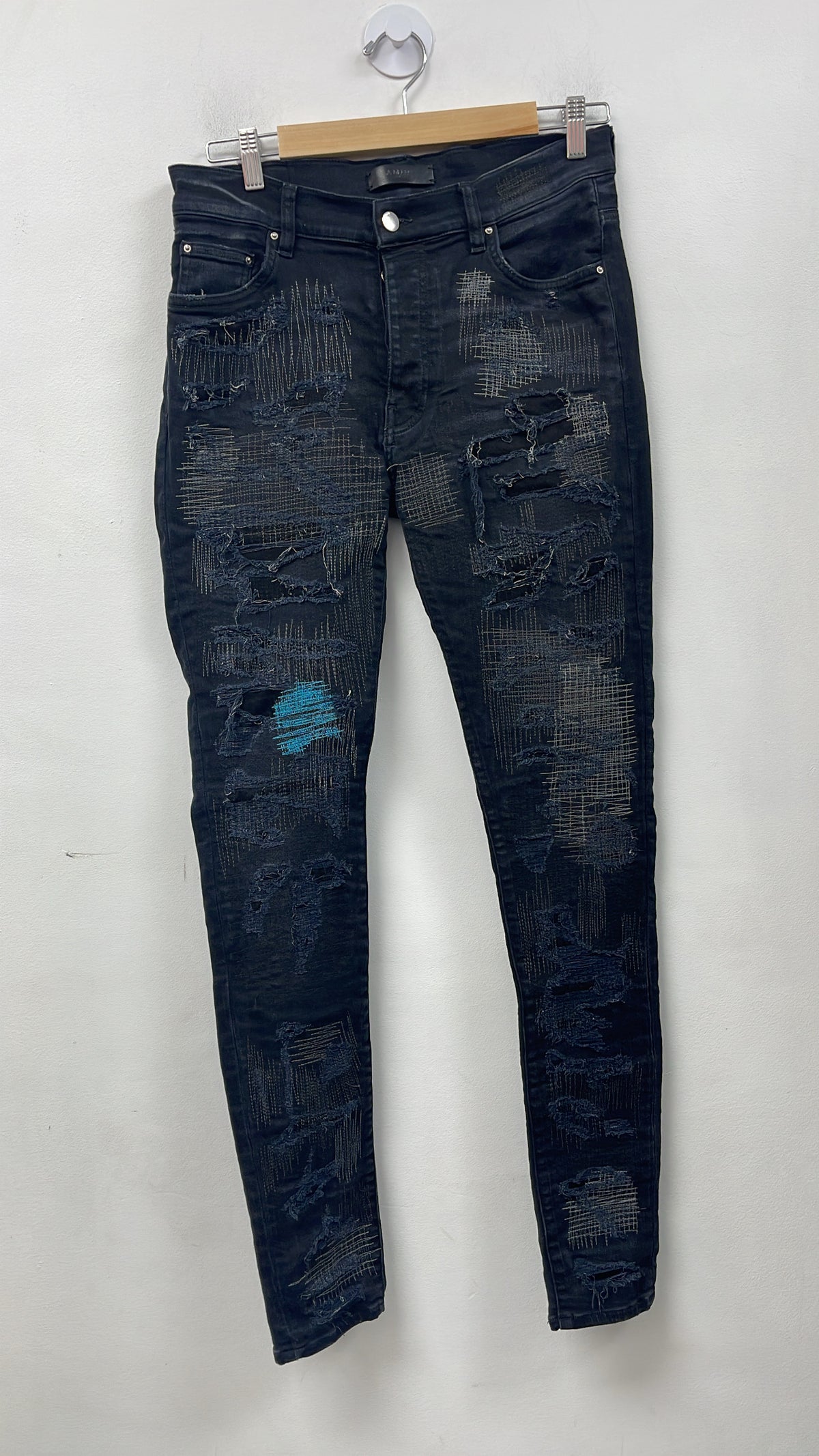 Amiri Black Wash Blue All Over Stitch Jeans