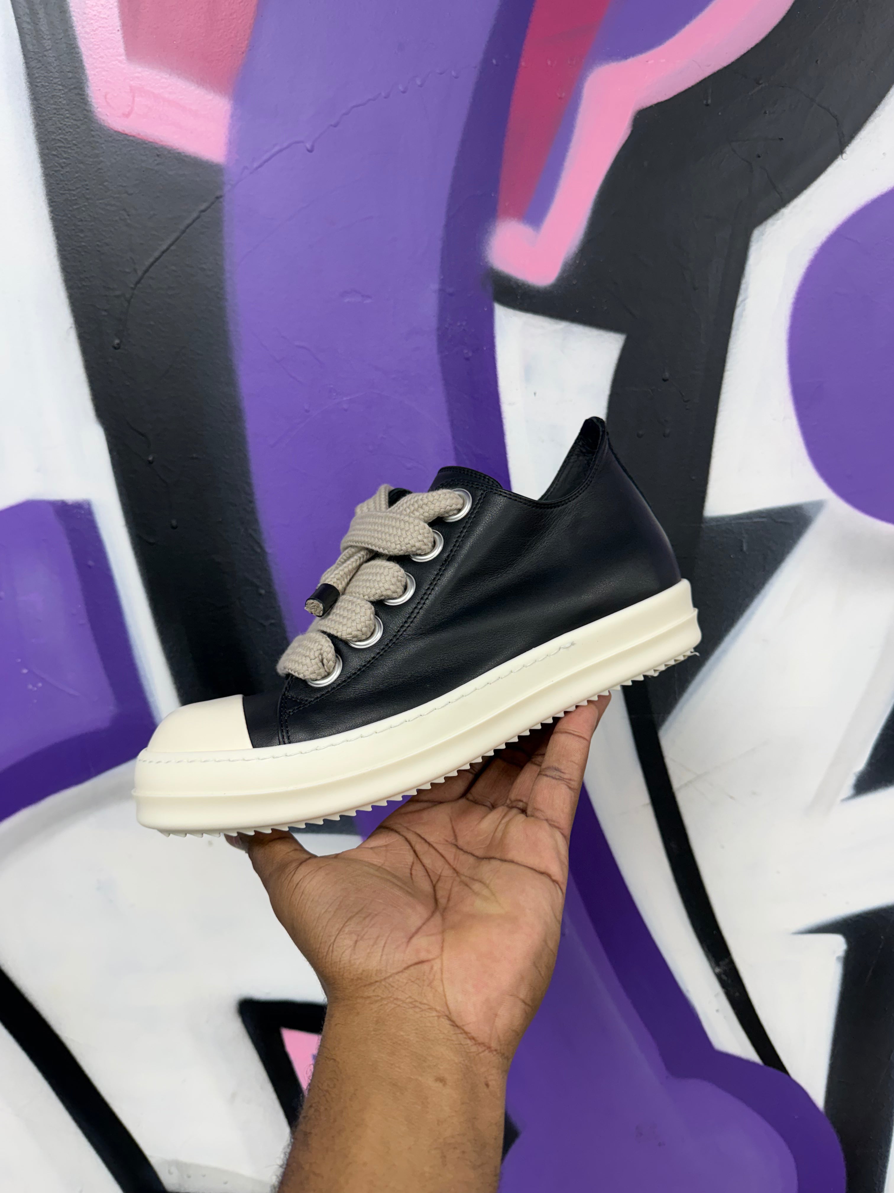 Rick Owens Black & Milk Mainline Jumbo Lace Low Sneakers