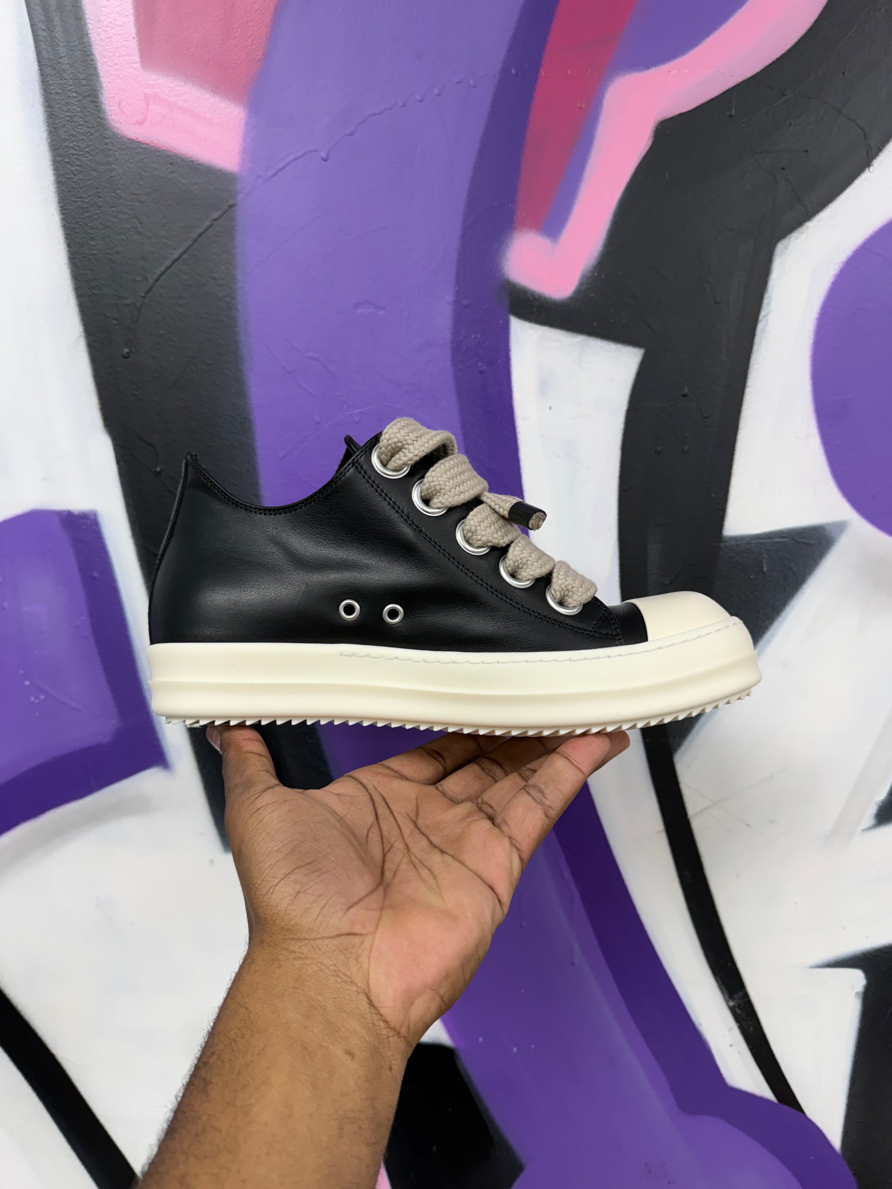 Rick Owens Black & Milk Mainline Jumbo Lace Low Sneakers