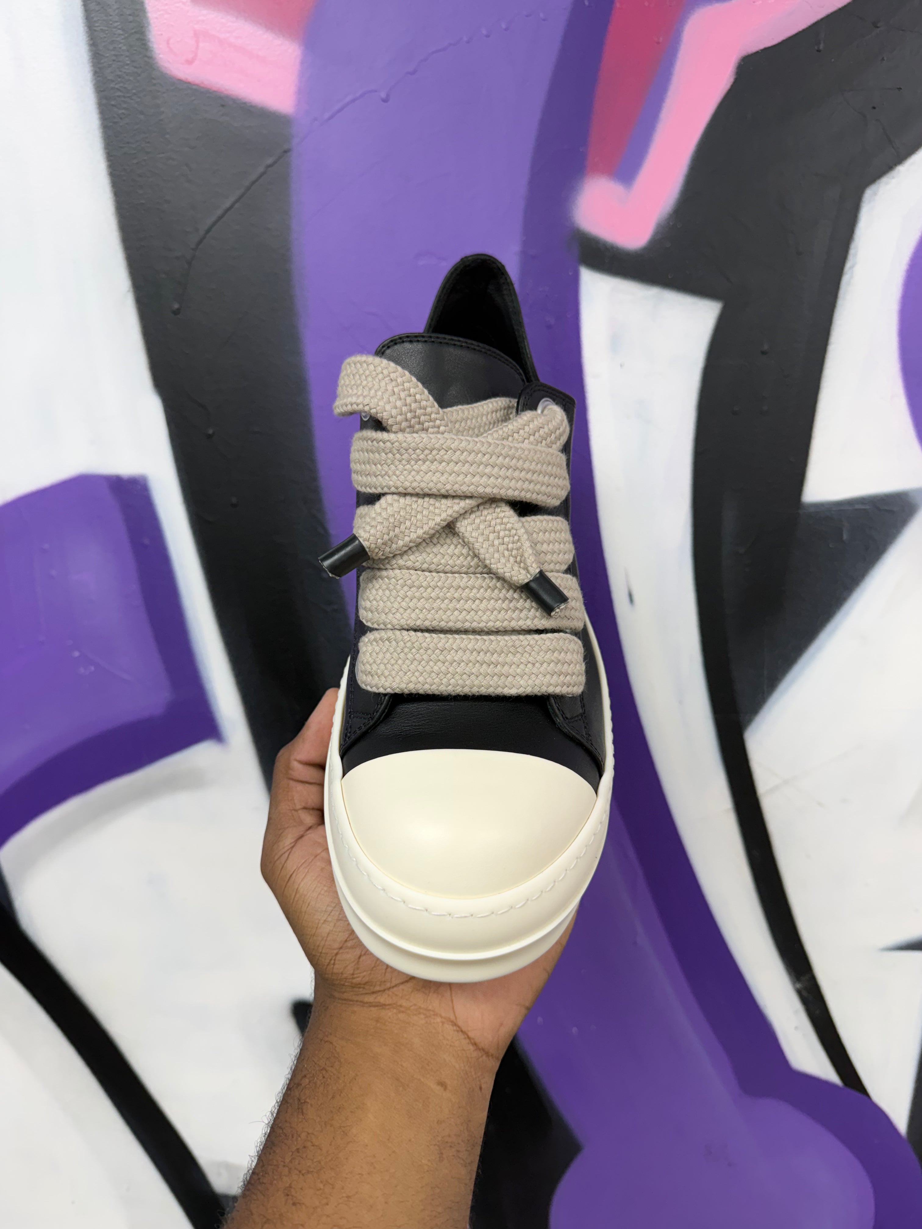 Rick Owens Black & Milk Mainline Jumbo Lace Low Sneakers