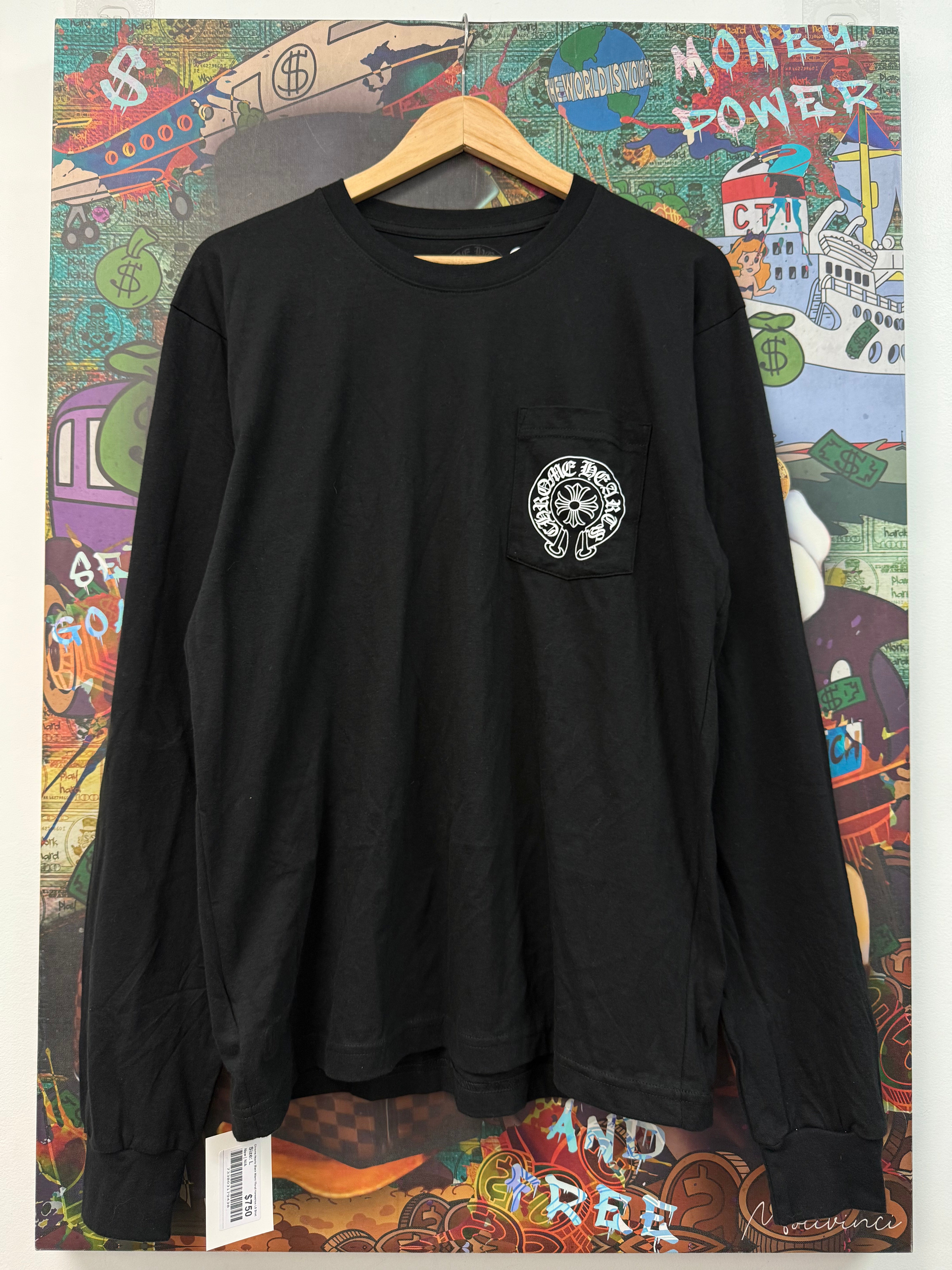 Chrome Hearts Black Floral Horseshoe Miami LS Tee