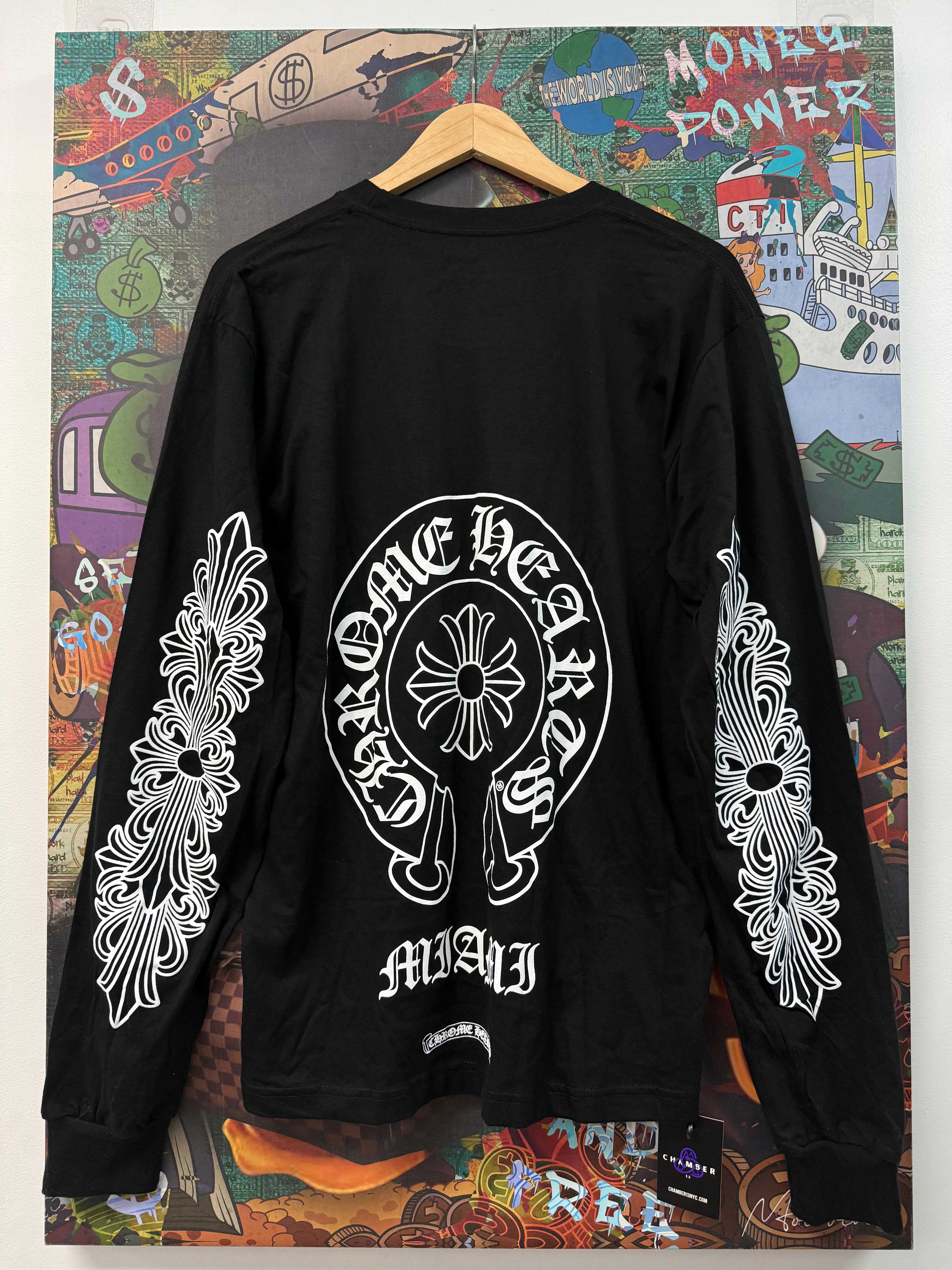 Chrome Hearts Black Floral Horseshoe Miami LS Tee