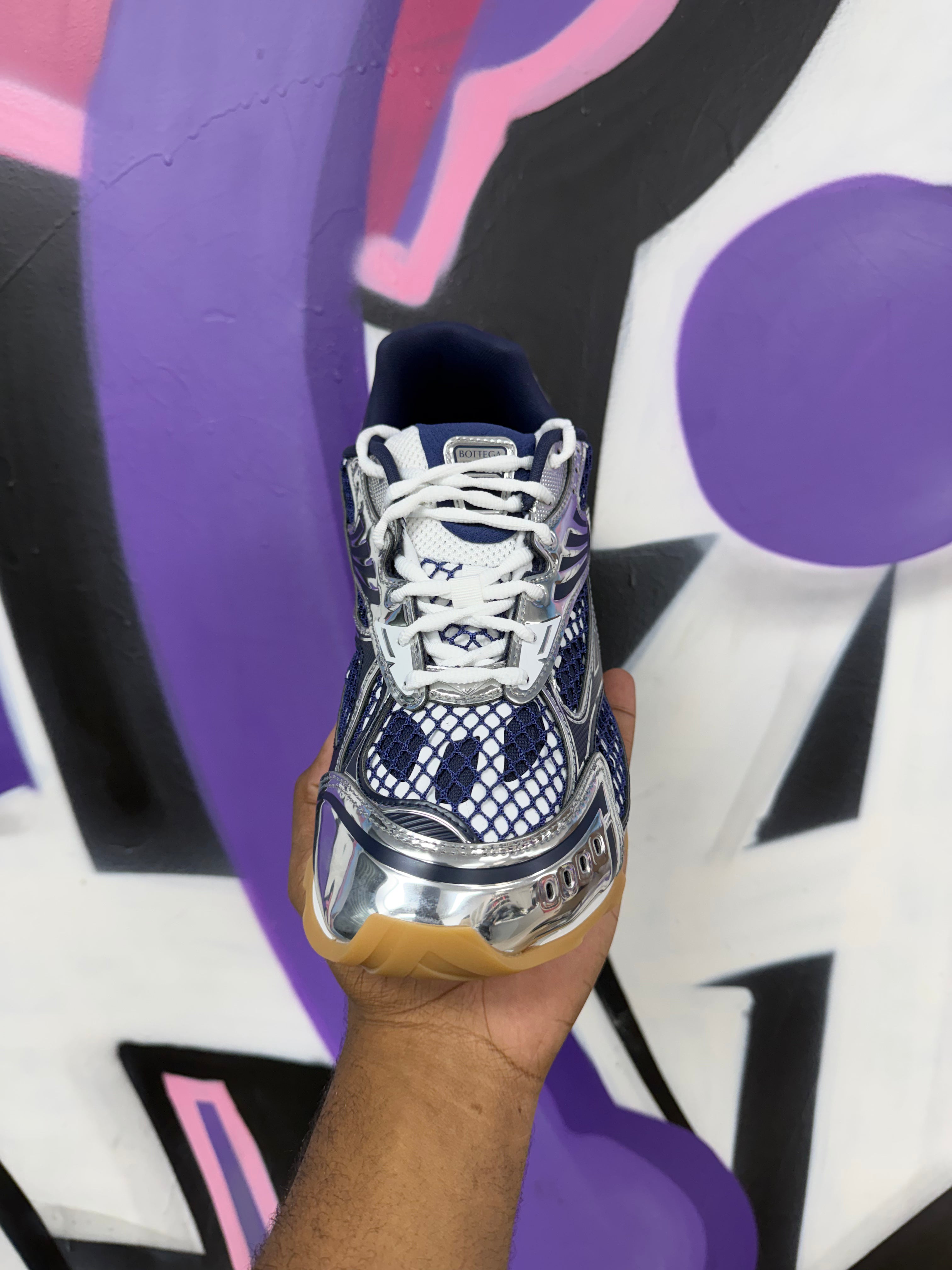 Bottega Veneta Navy Silver Orbit Sneakers