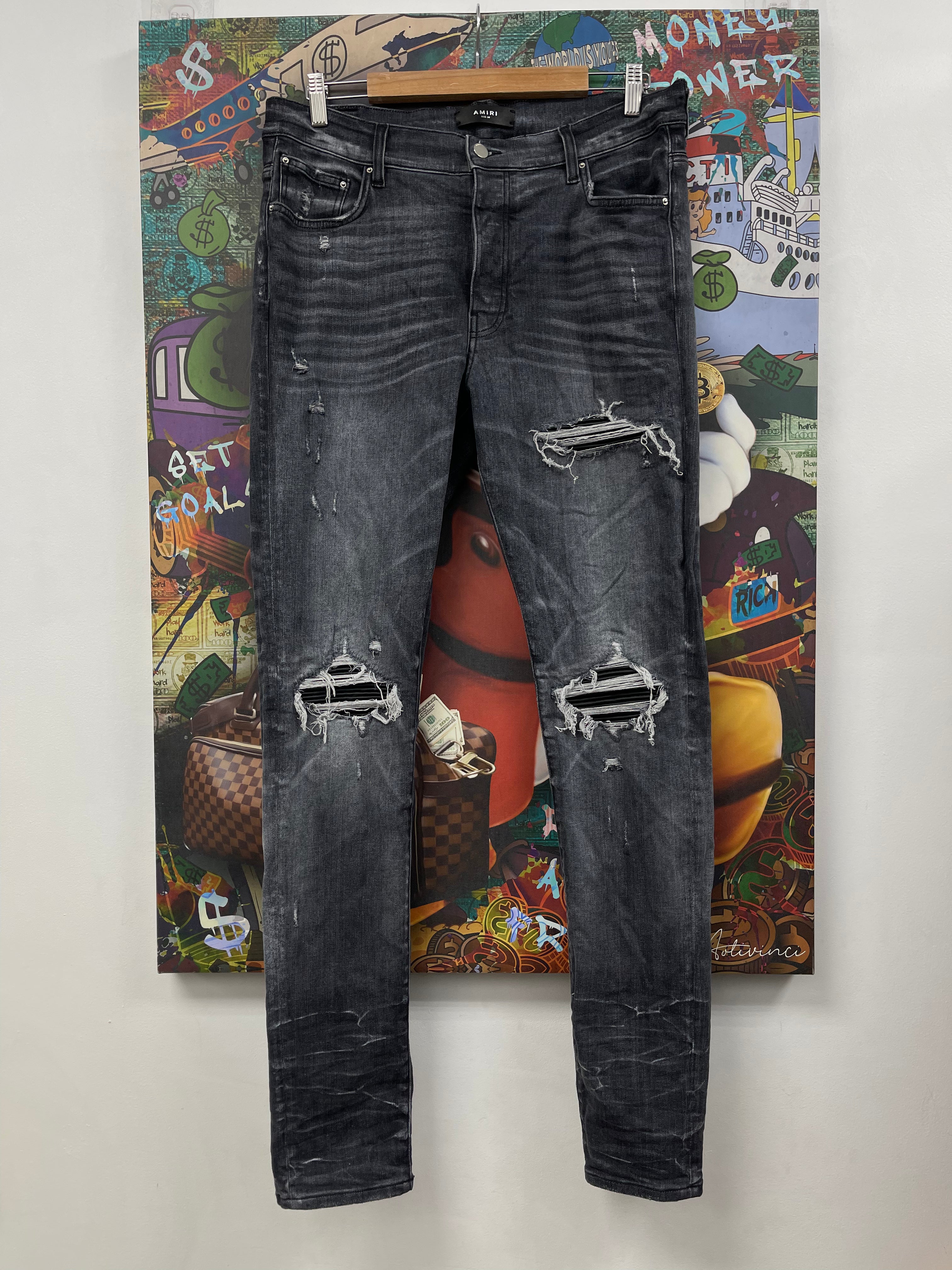 Amiri MX1 Grey Black Patch Jeans