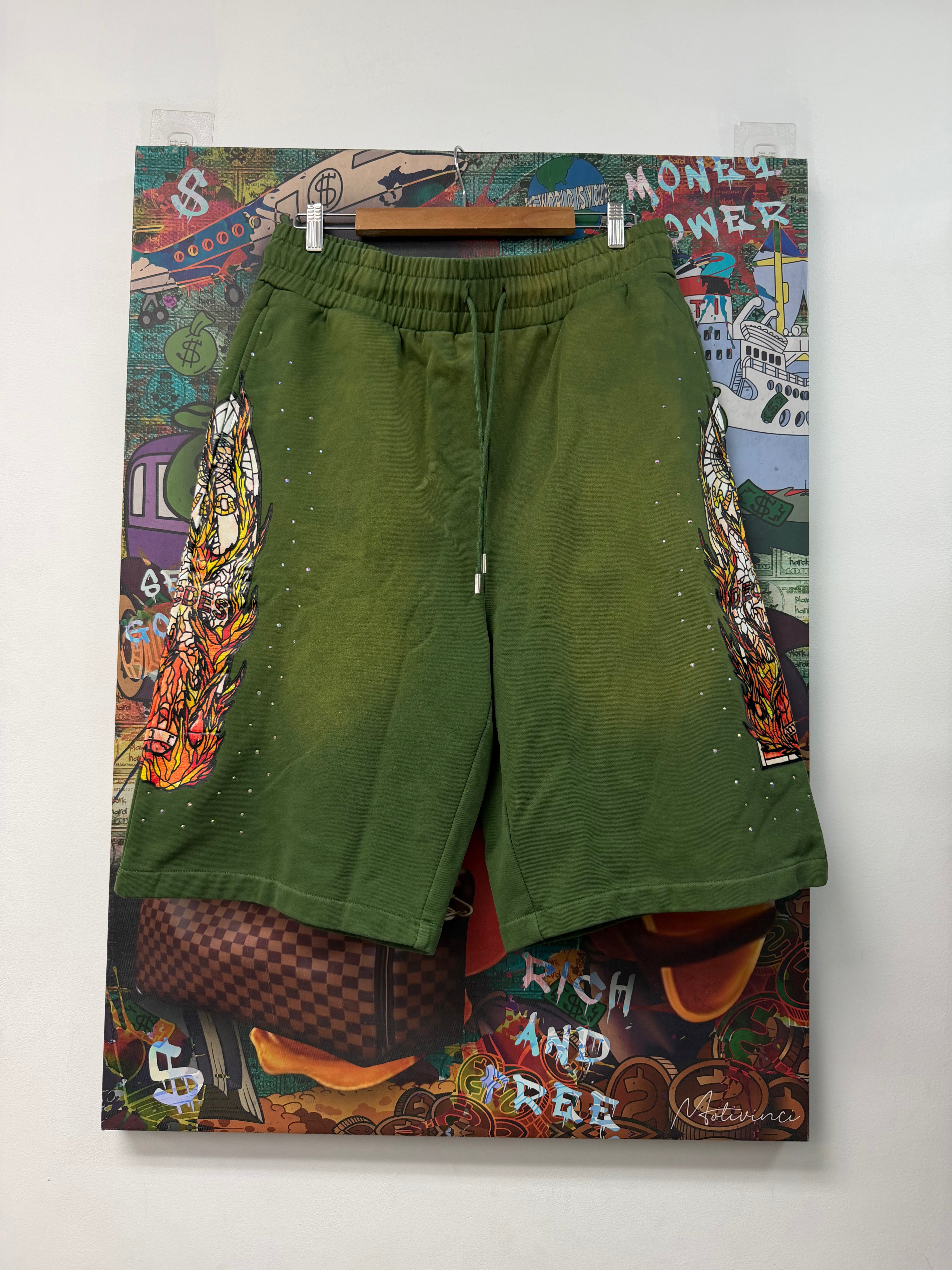 Who Decides War Green Flame Shorts
