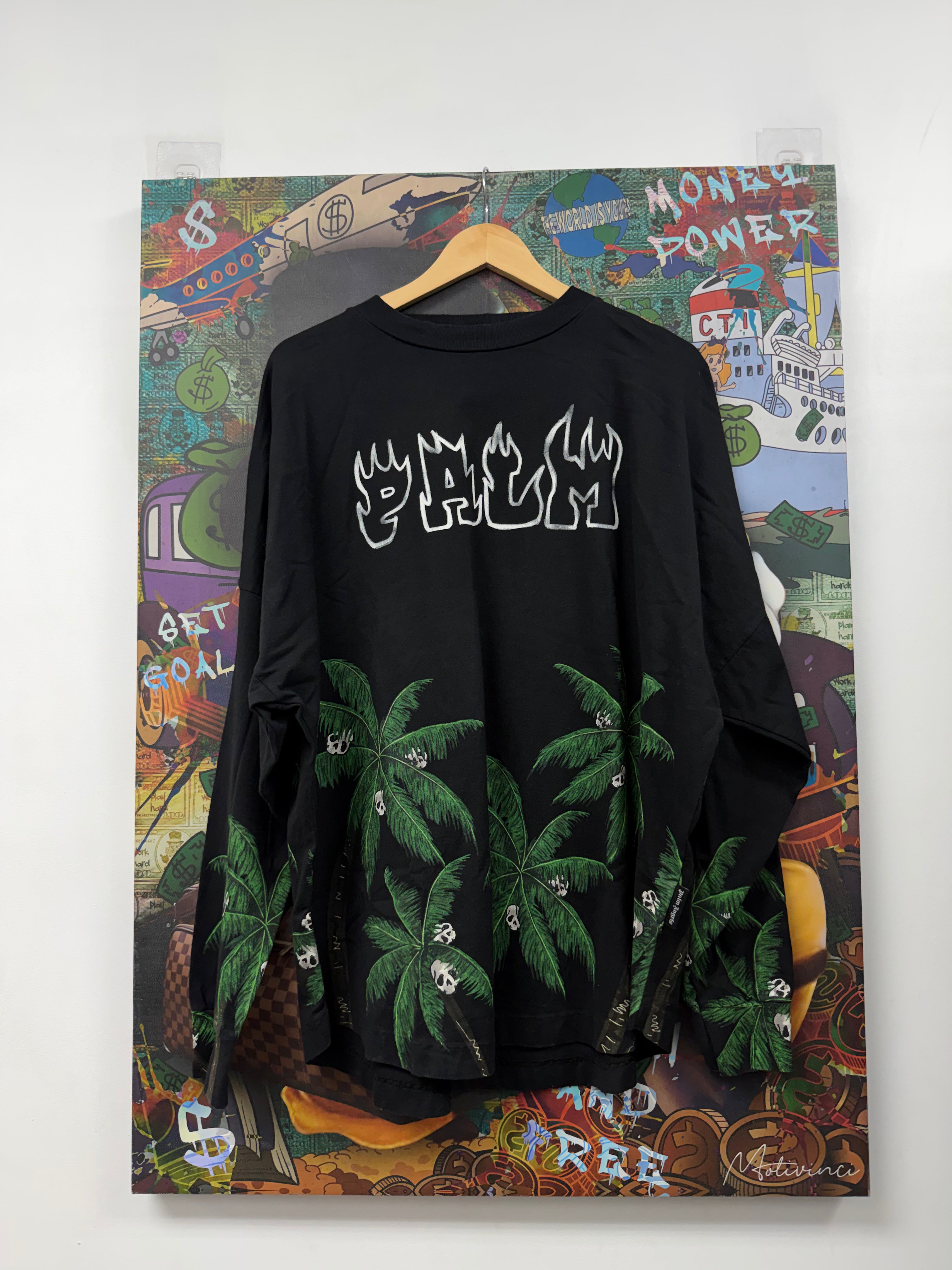 Palm Angels Black White Palm Tree Long Sleeve