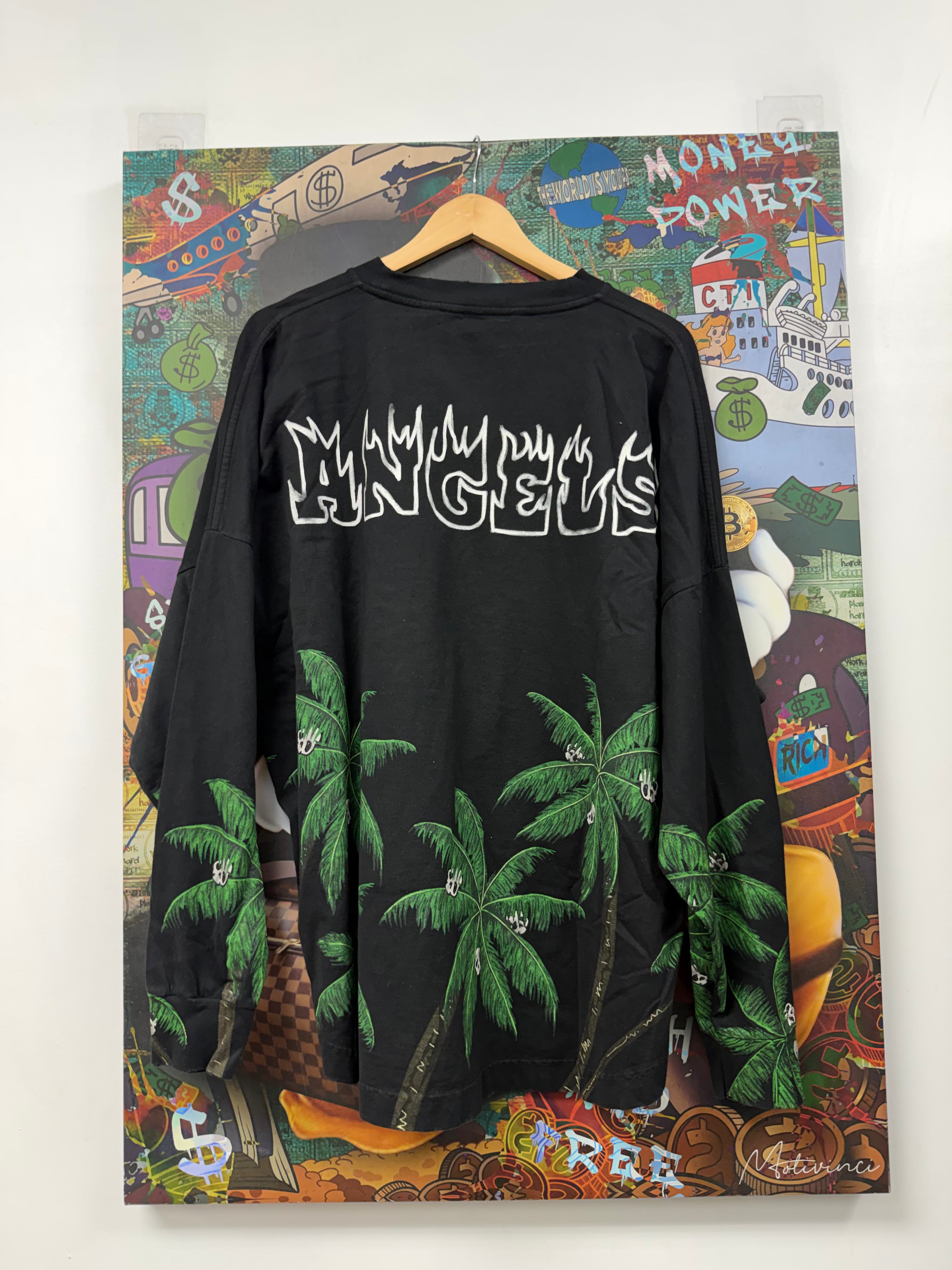 Palm Angels Black White Palm Tree Long Sleeve