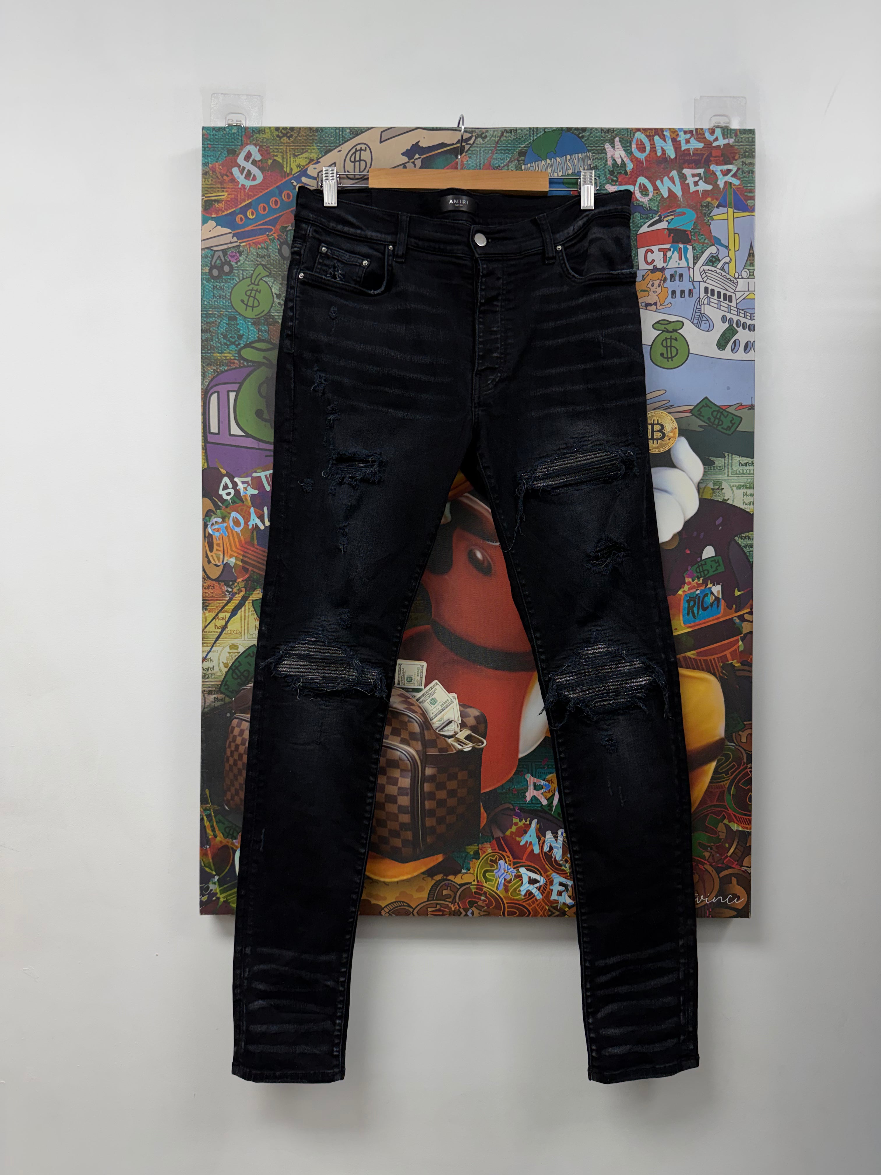 Amiri MX1 Black Iridescent Patch Jeans