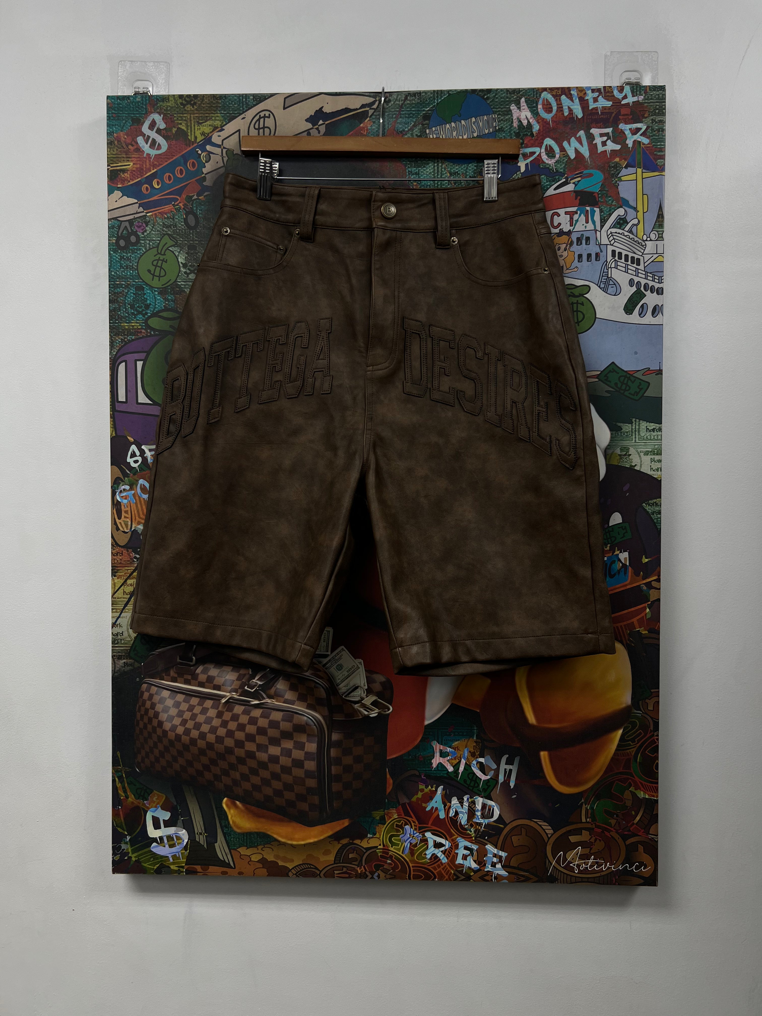 Bottega Desires Brown Leather Shorts