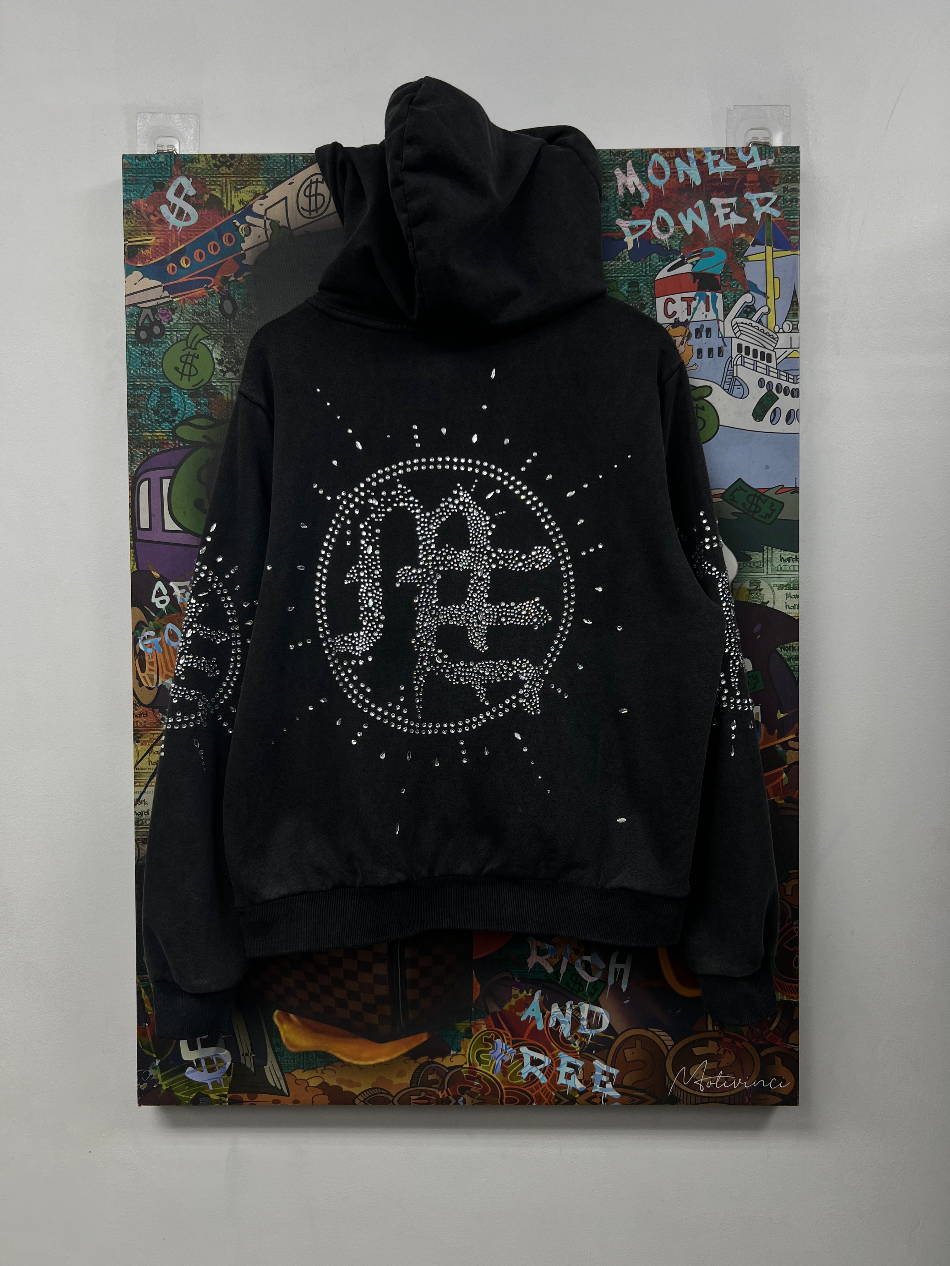 Mixed Emotions Black Wash ME Rhinestone Zip Up