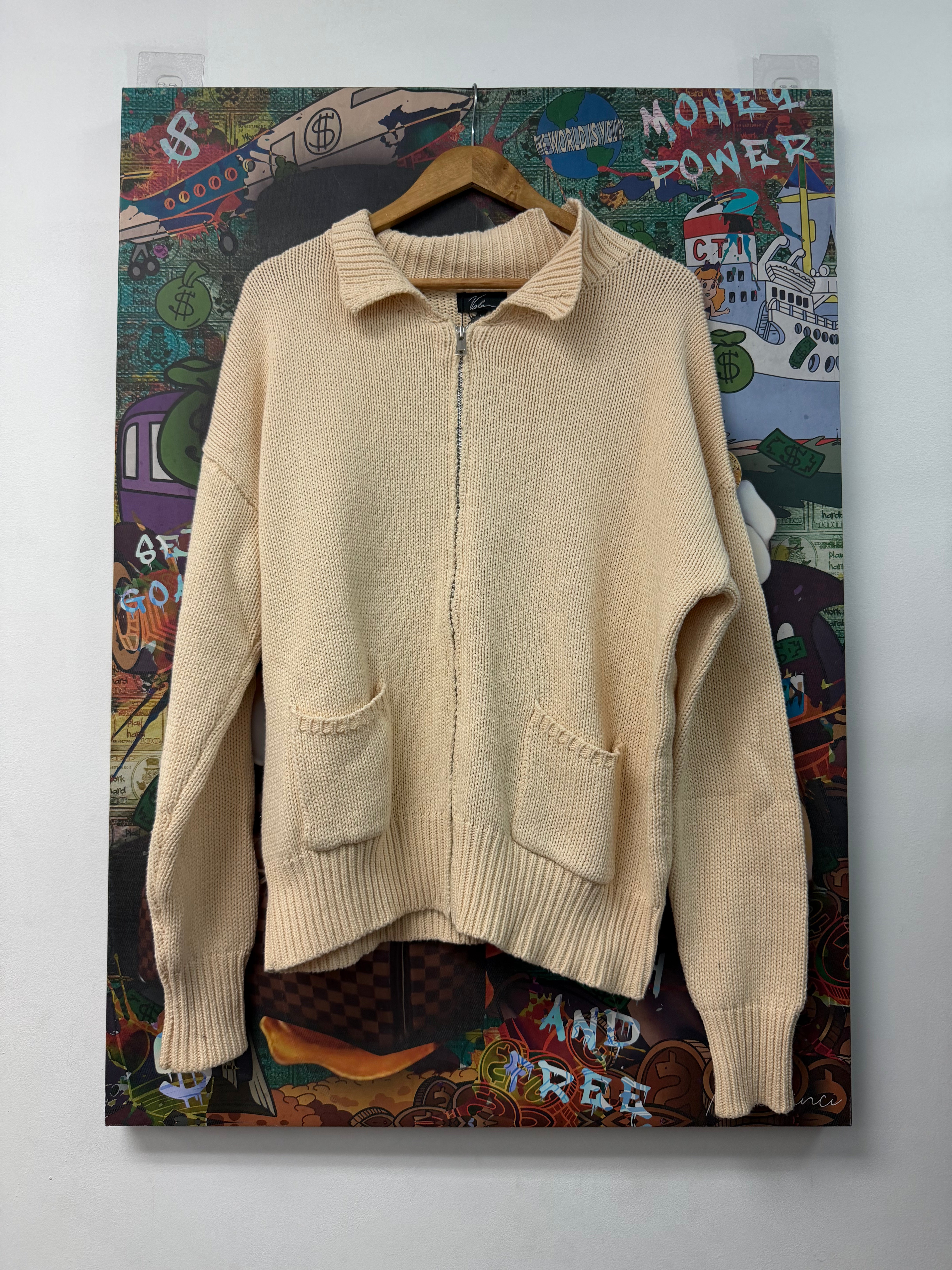 Vale Cream Knit Zip Up Sweater