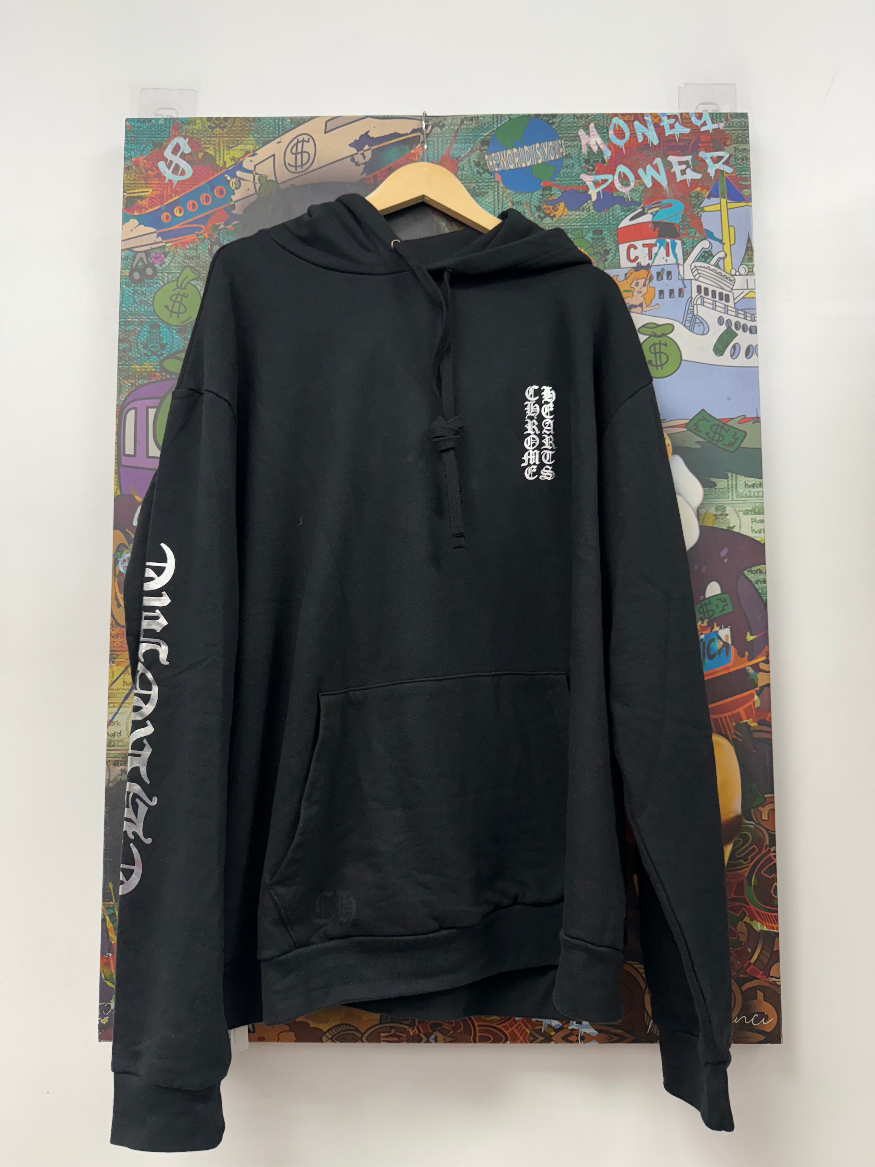 Chrome Hearts Black Silver Vertical Logo Hoodie