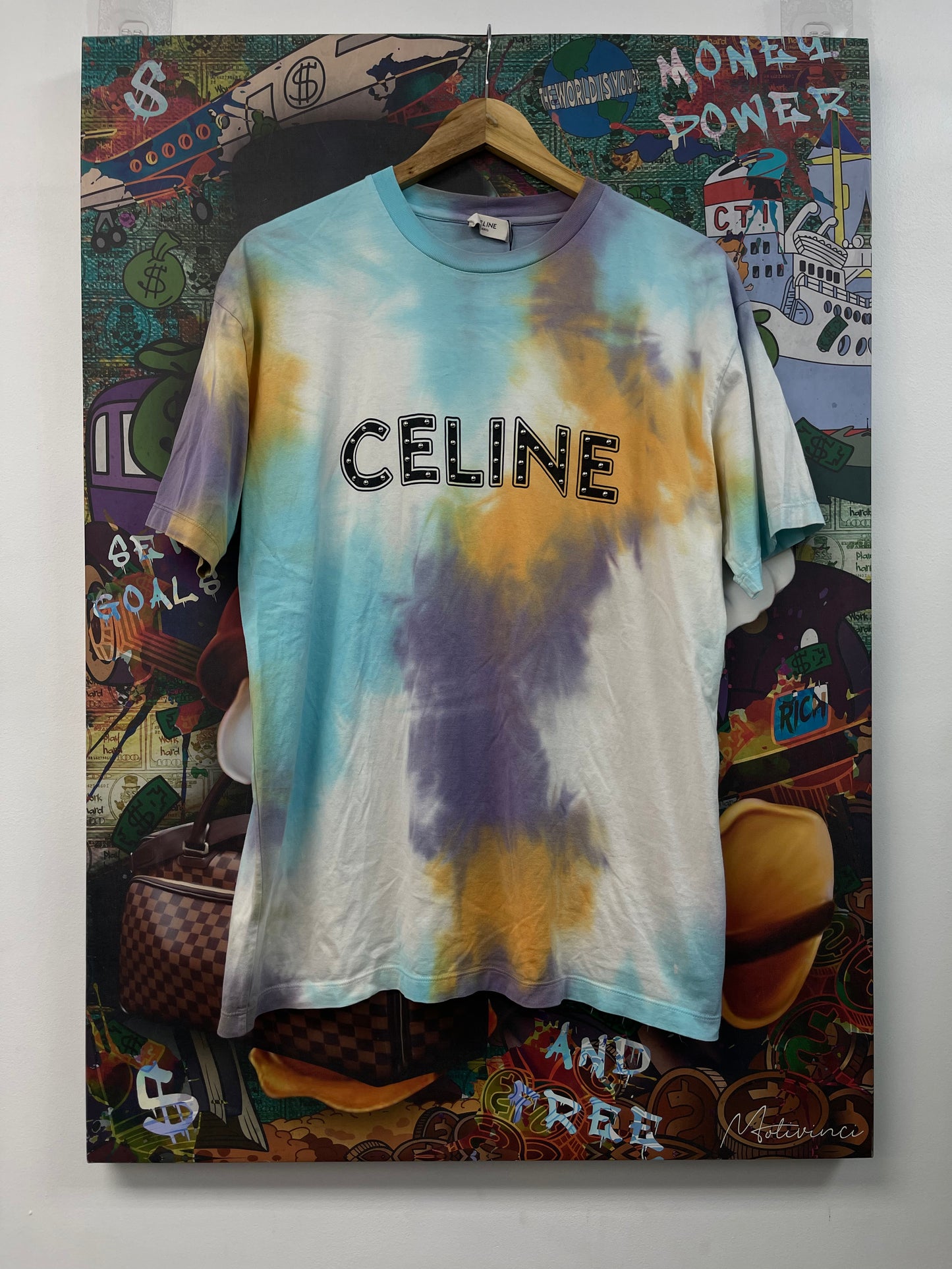 Celine Studded Logo Tye Dye Tee