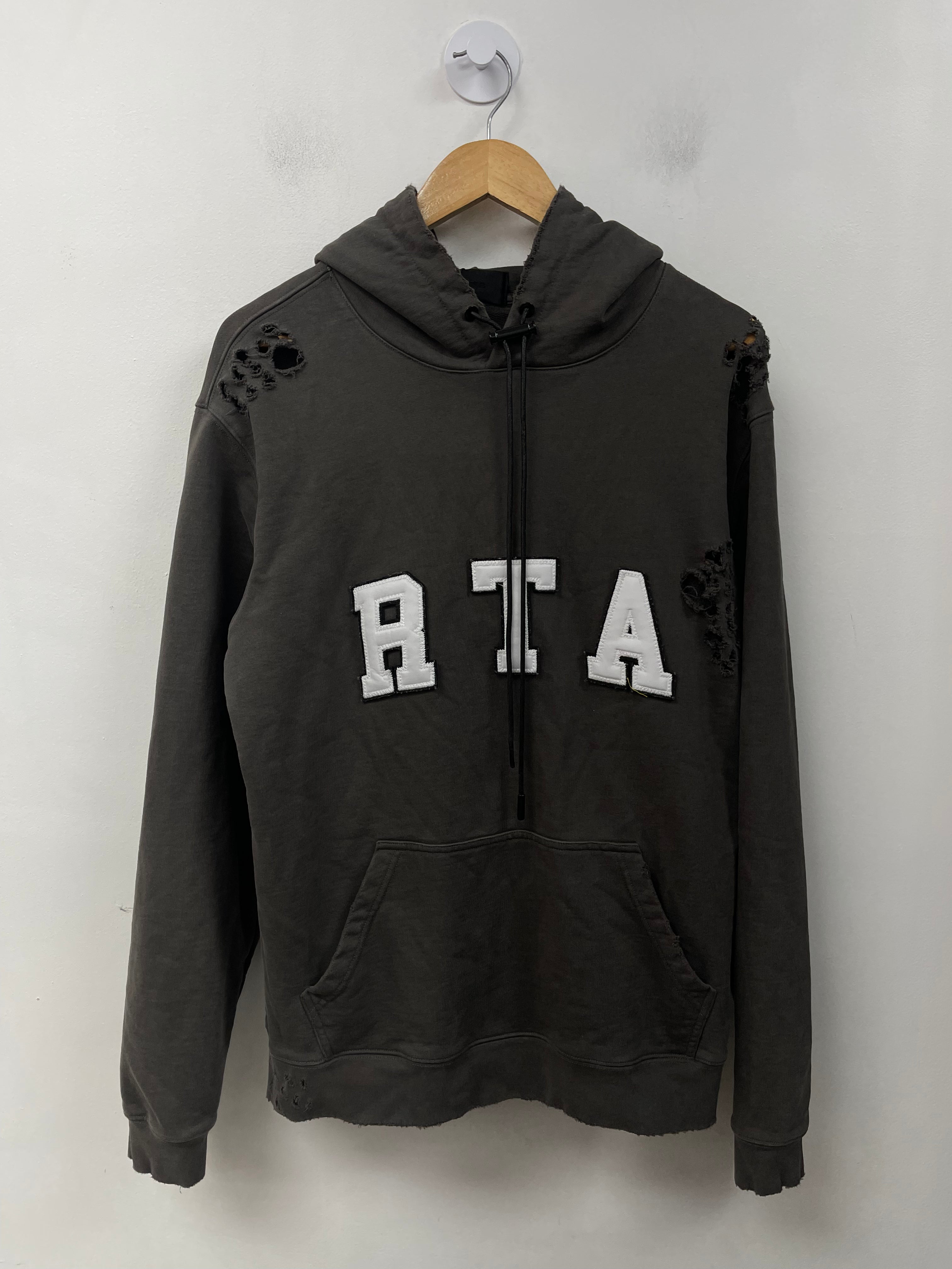 RTA Dark Grey Collegiate Distressed Hoodie