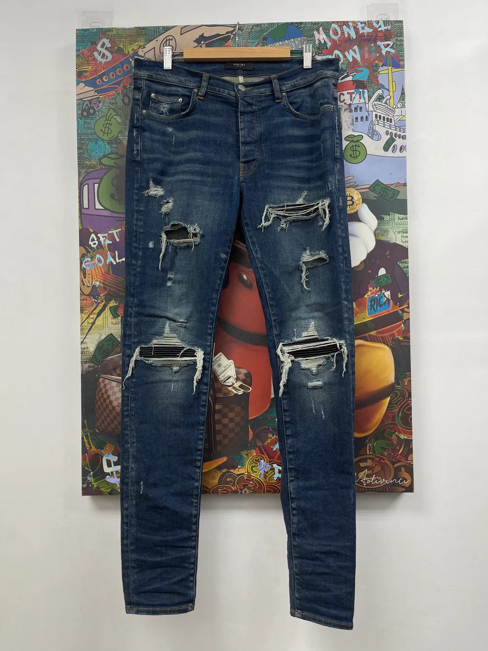 Amiri MX1 Deep Classic Leather Patch Dark Wash & Black Jeans