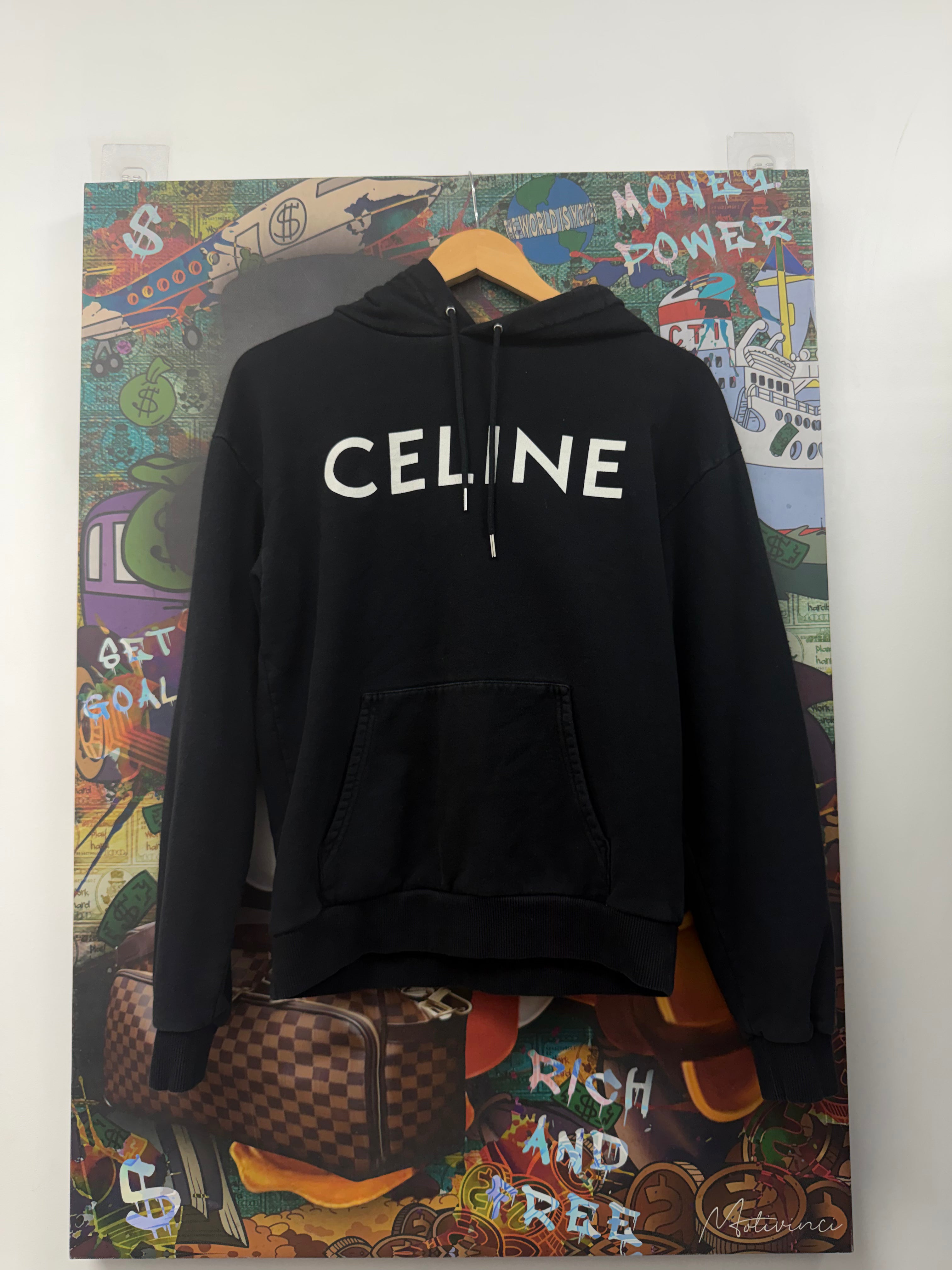 Celine Black White Chest Logo Hoodie
