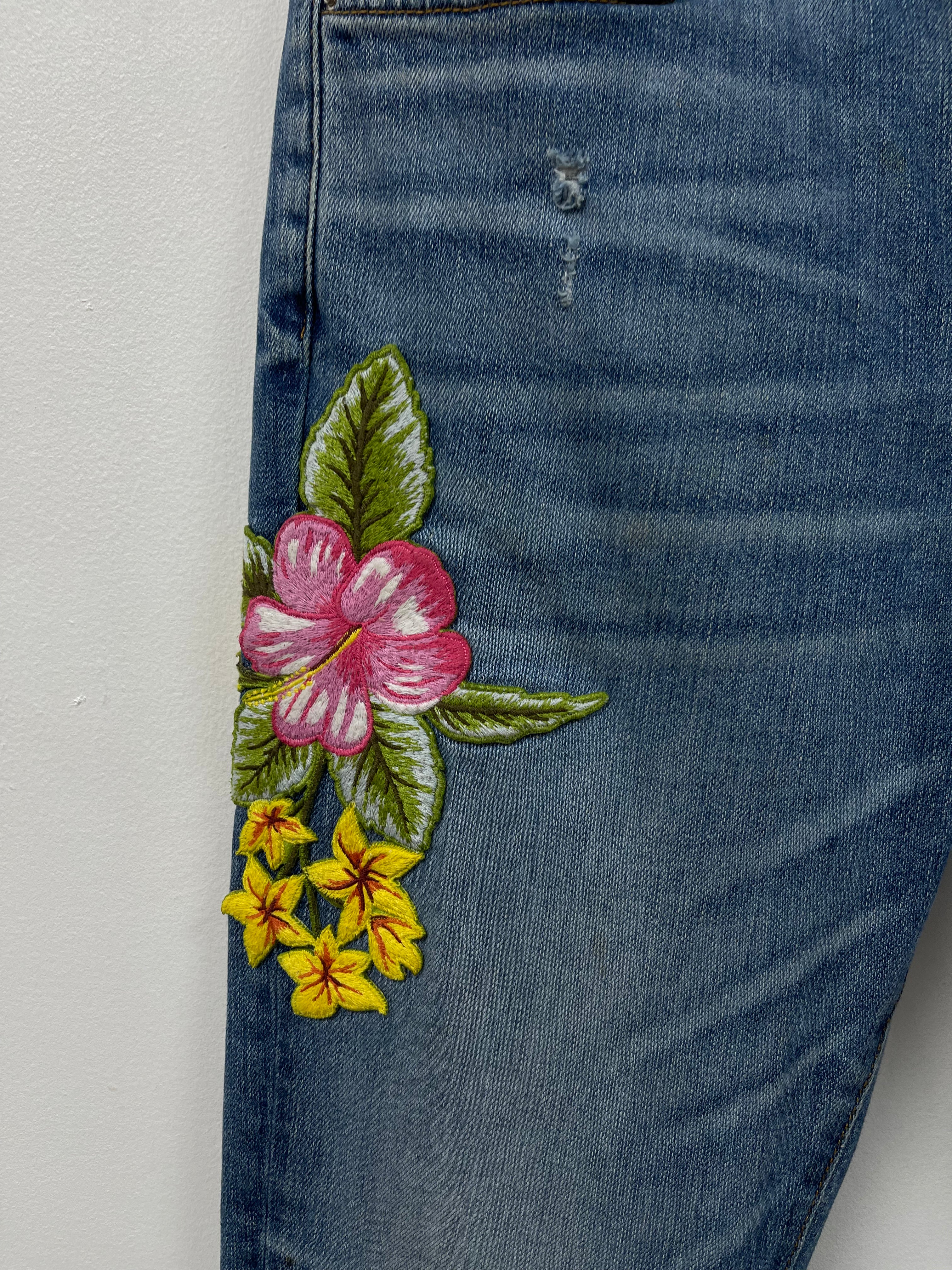 Amiri Light Wash Floral Patchwork Jeans