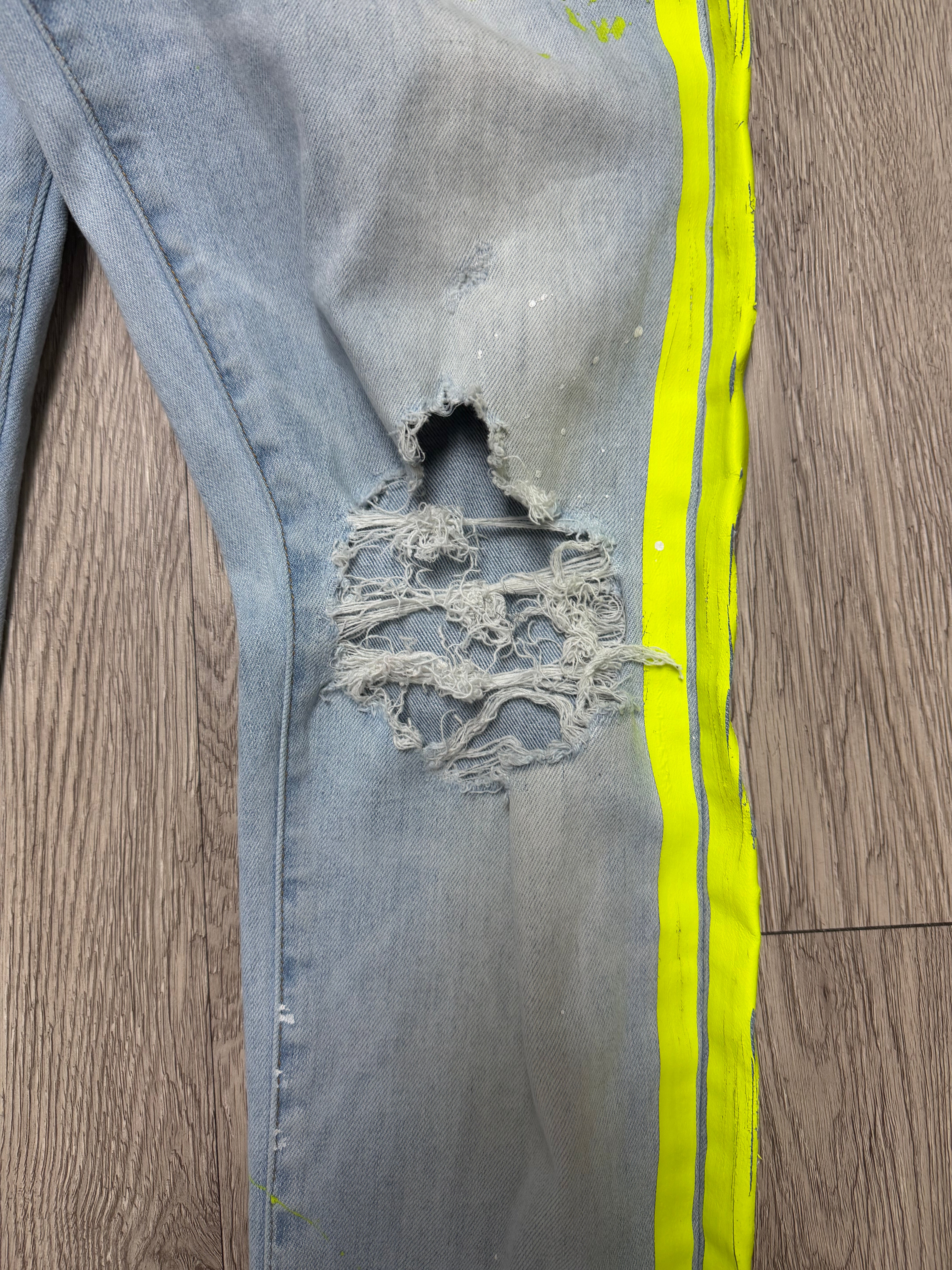 Amiri Light Wash Neon Stripe Paint Splatter Jeans