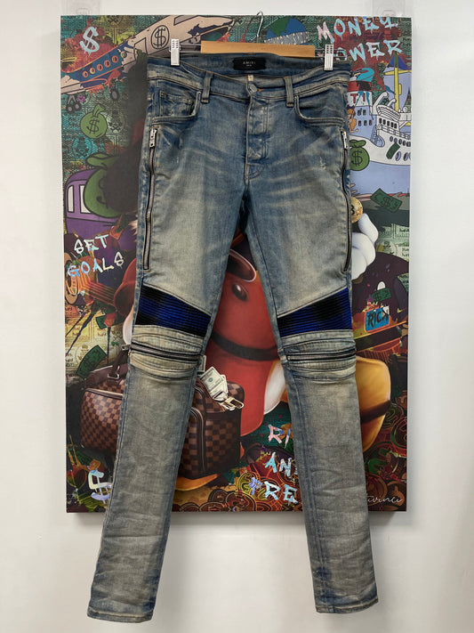 Amiri Mx2 Light Wash Blue Plaid Jeans
