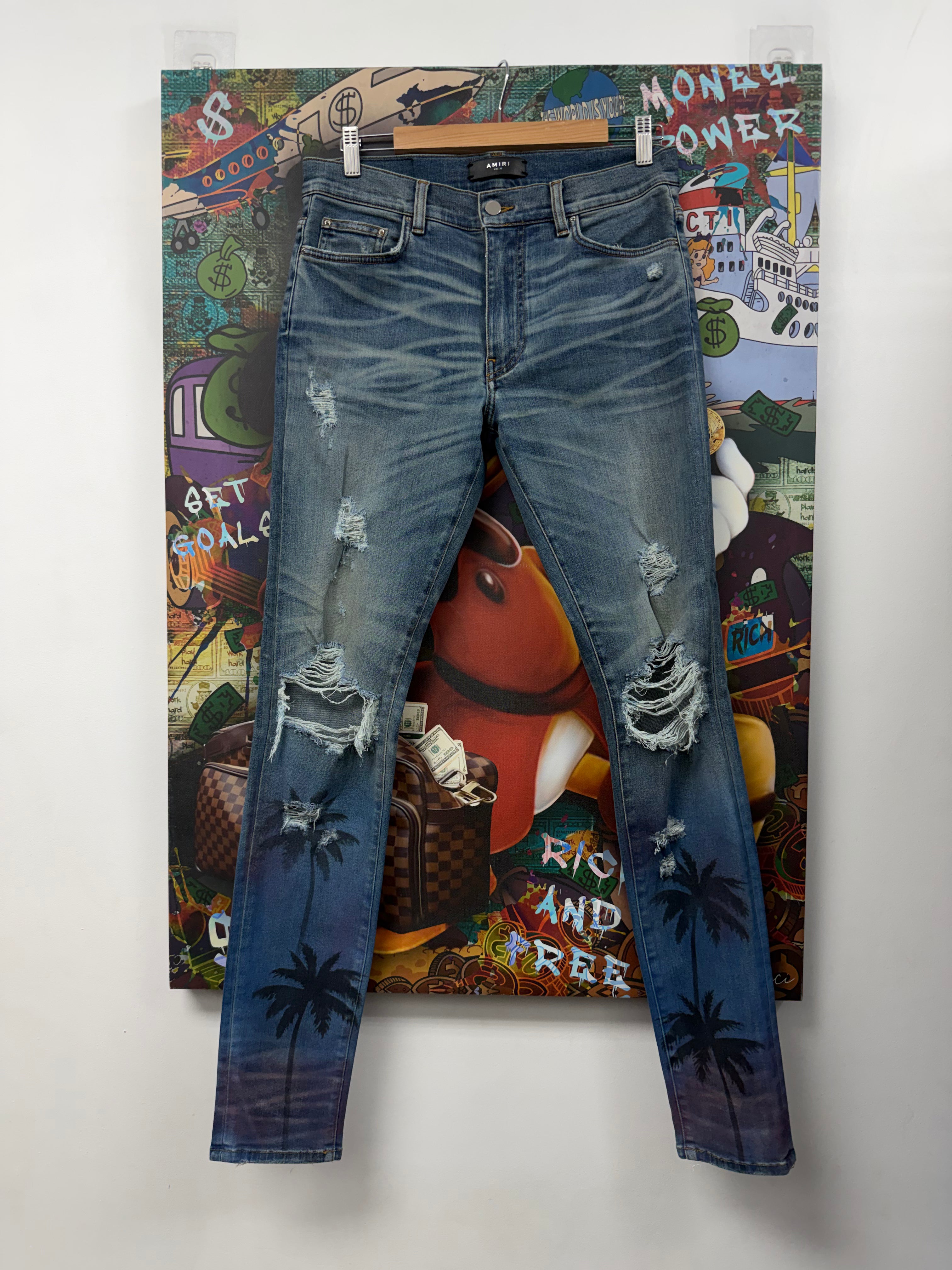 Amiri Navy Wash Palm Tree (Zipper) Jeans