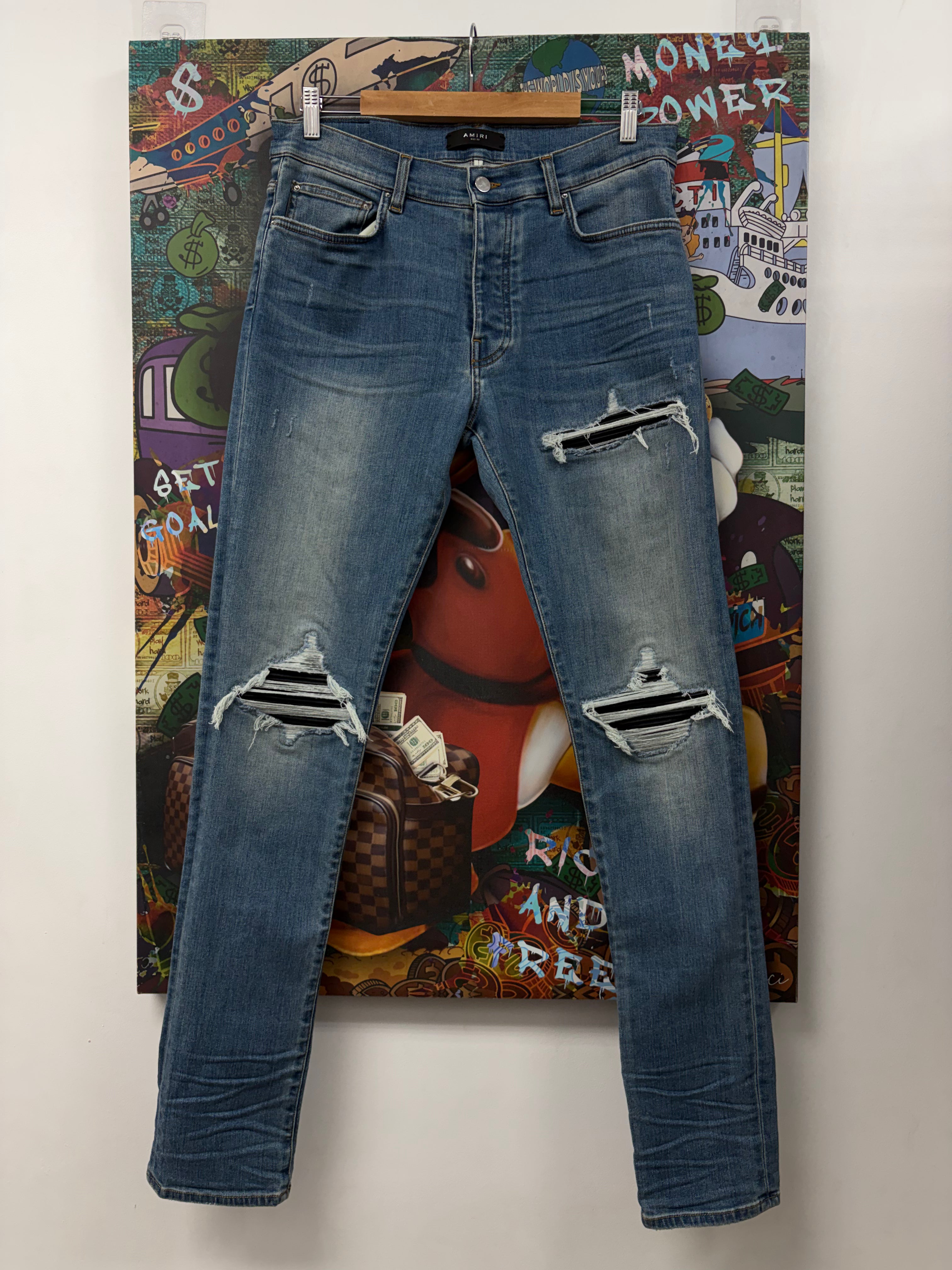 Amiri MX1 Dark Indigo Black Patch Jeans