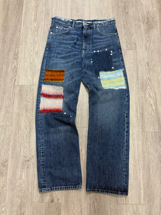Marni Navy Denim Mohair Patch Jeans