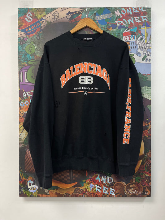 Balenciaga BB Distress Orange Black Maison Crewneck