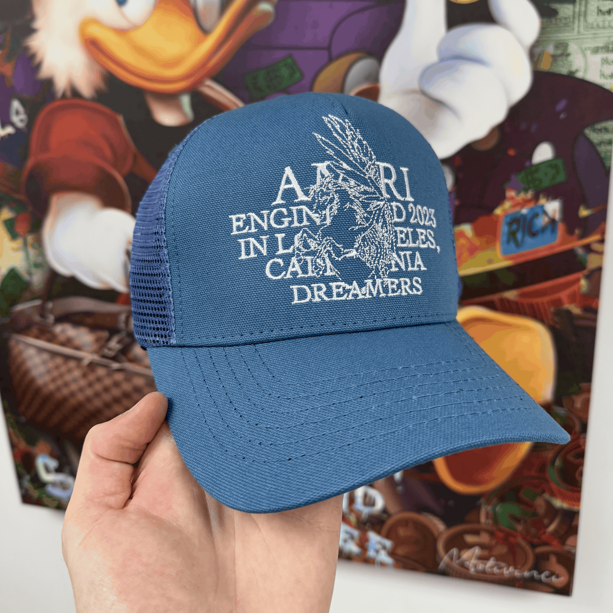 Amiri Pegasus Light Wash Denim Trucker Cap