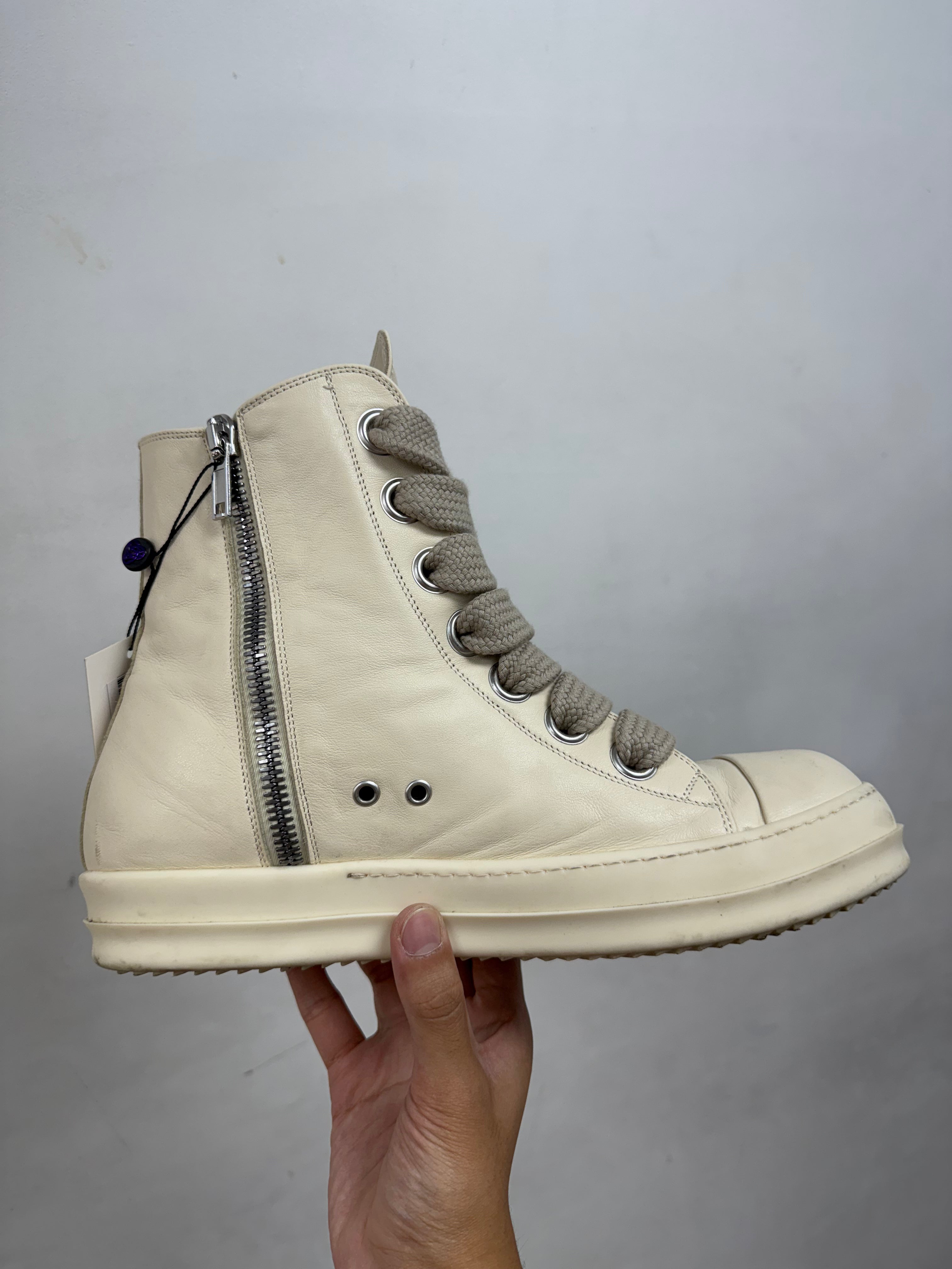 Rick Owens Milk Milk Jumbo Lace Hi Mainline Sneakers