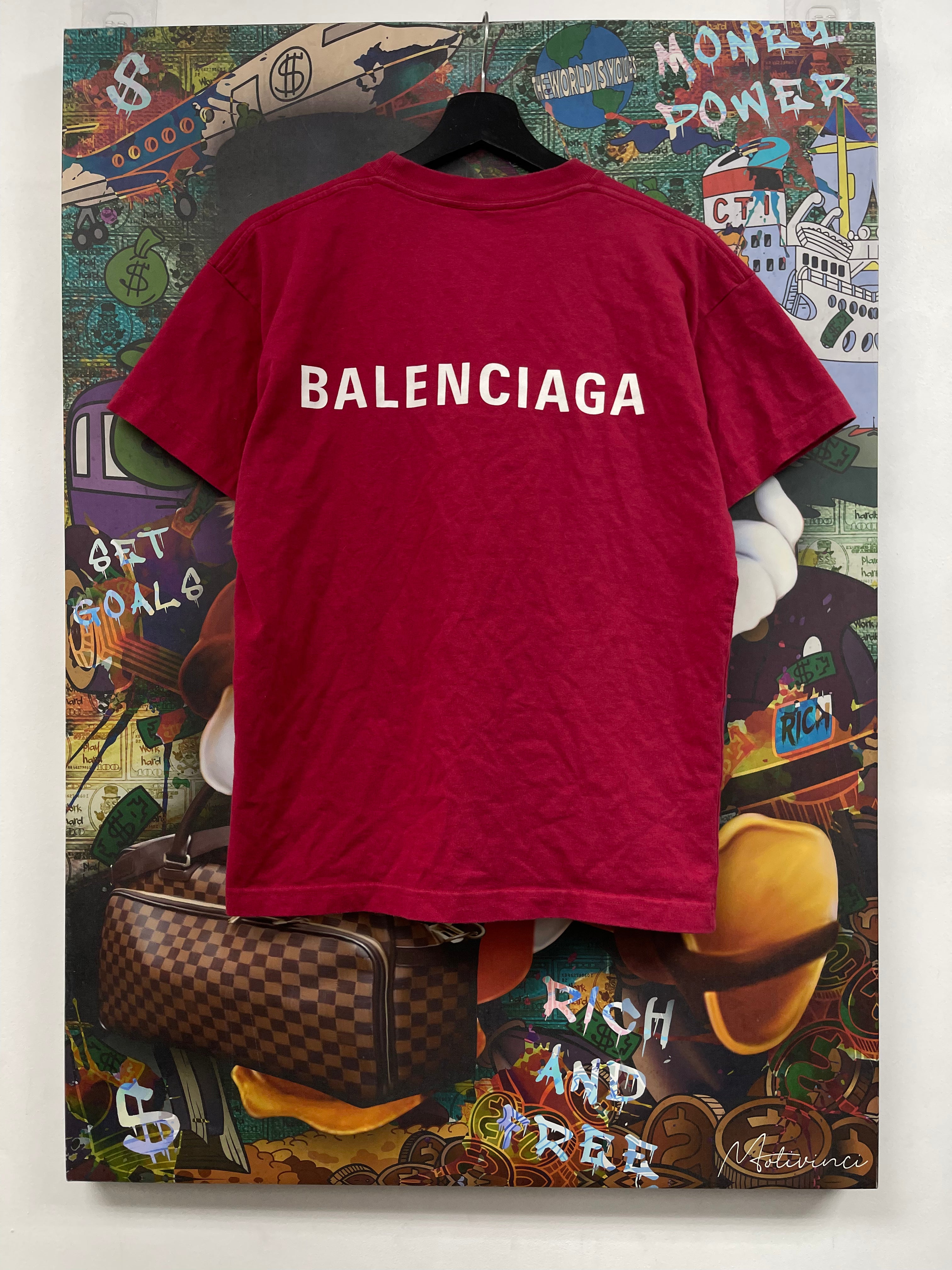Balenciaga Red White Spellout Tee