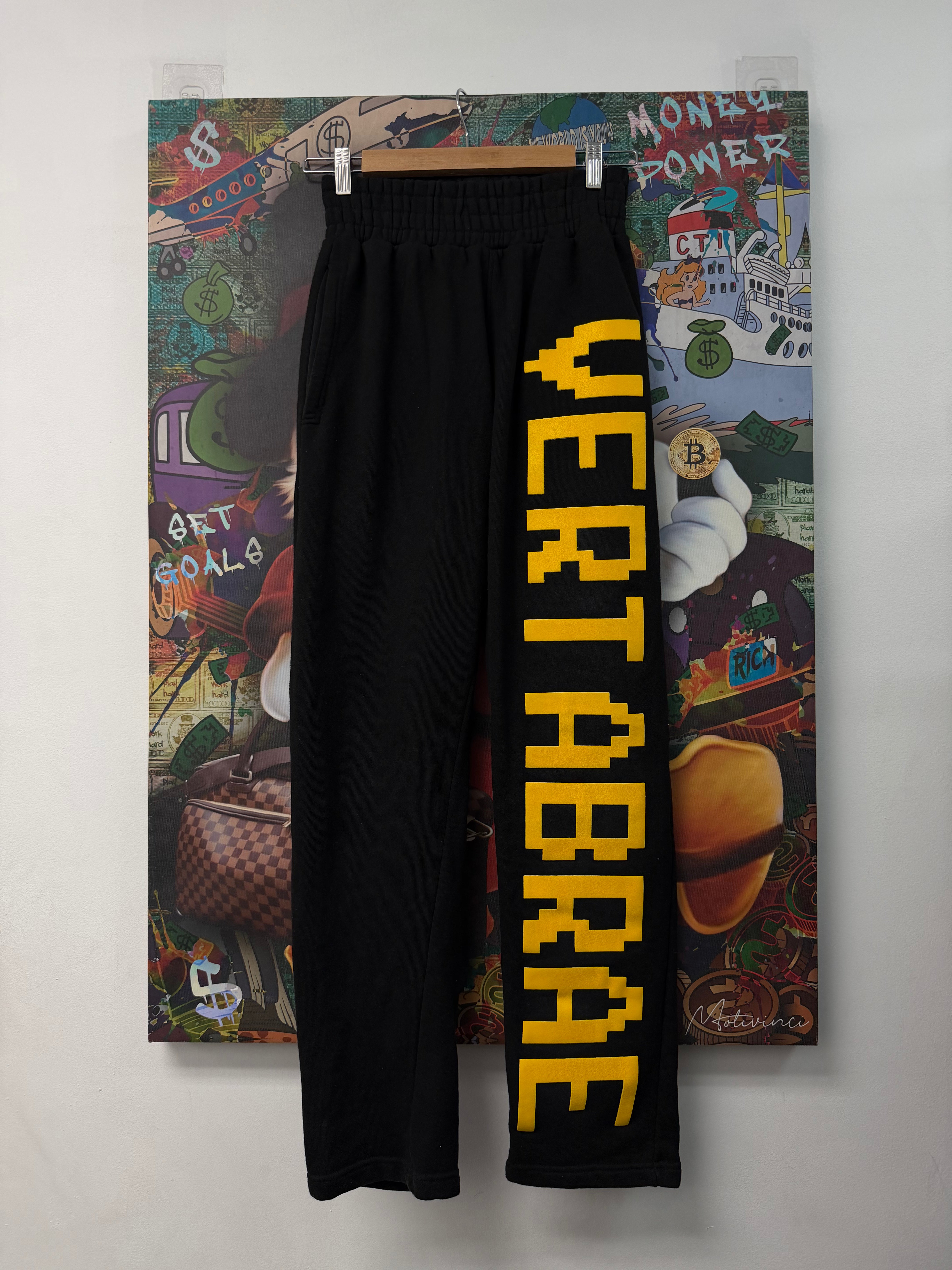 Vertabrae Black Yellow Spellout Sweats