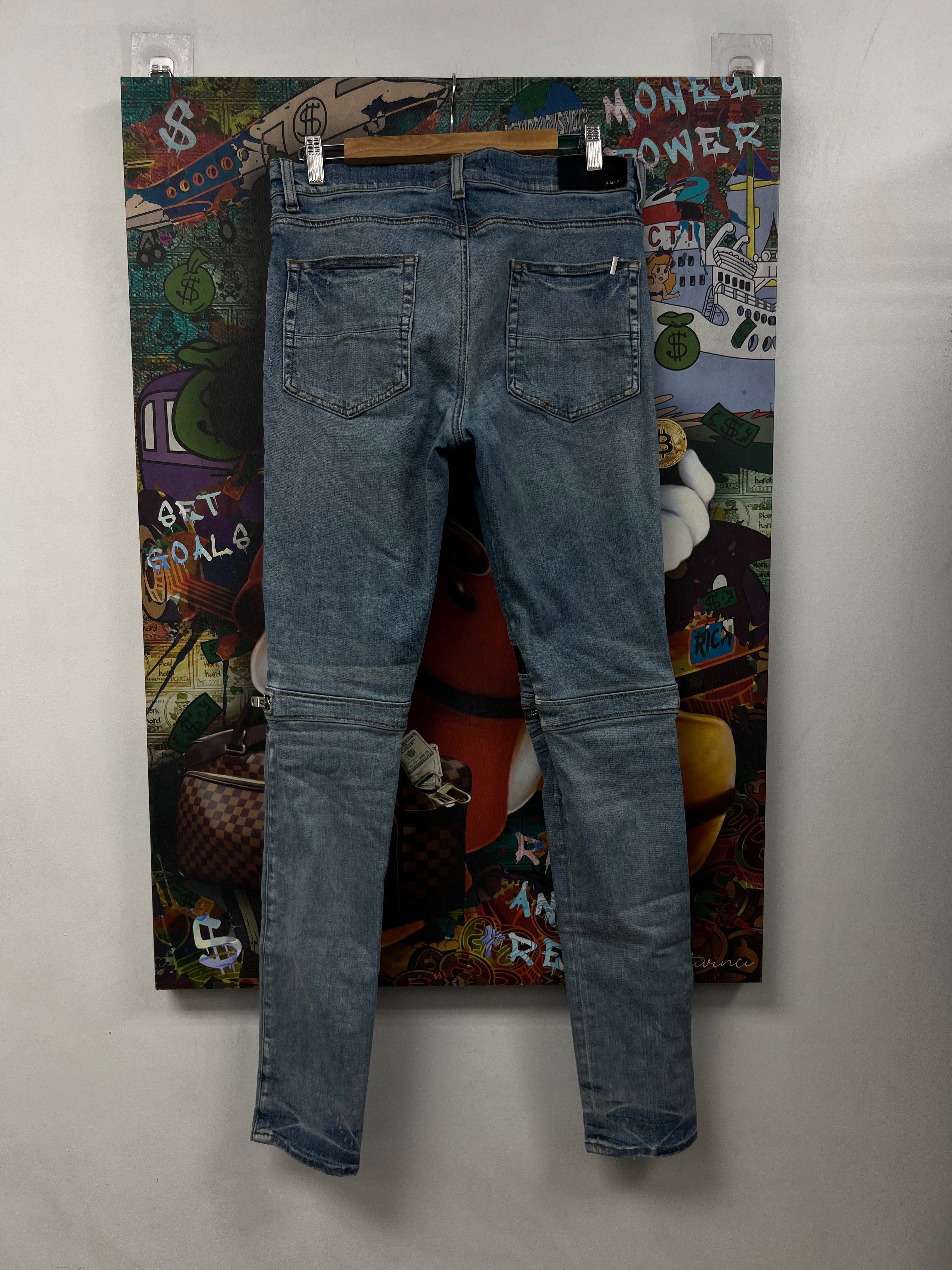 Amiri MX2 Light Wash Black Patch Jeans