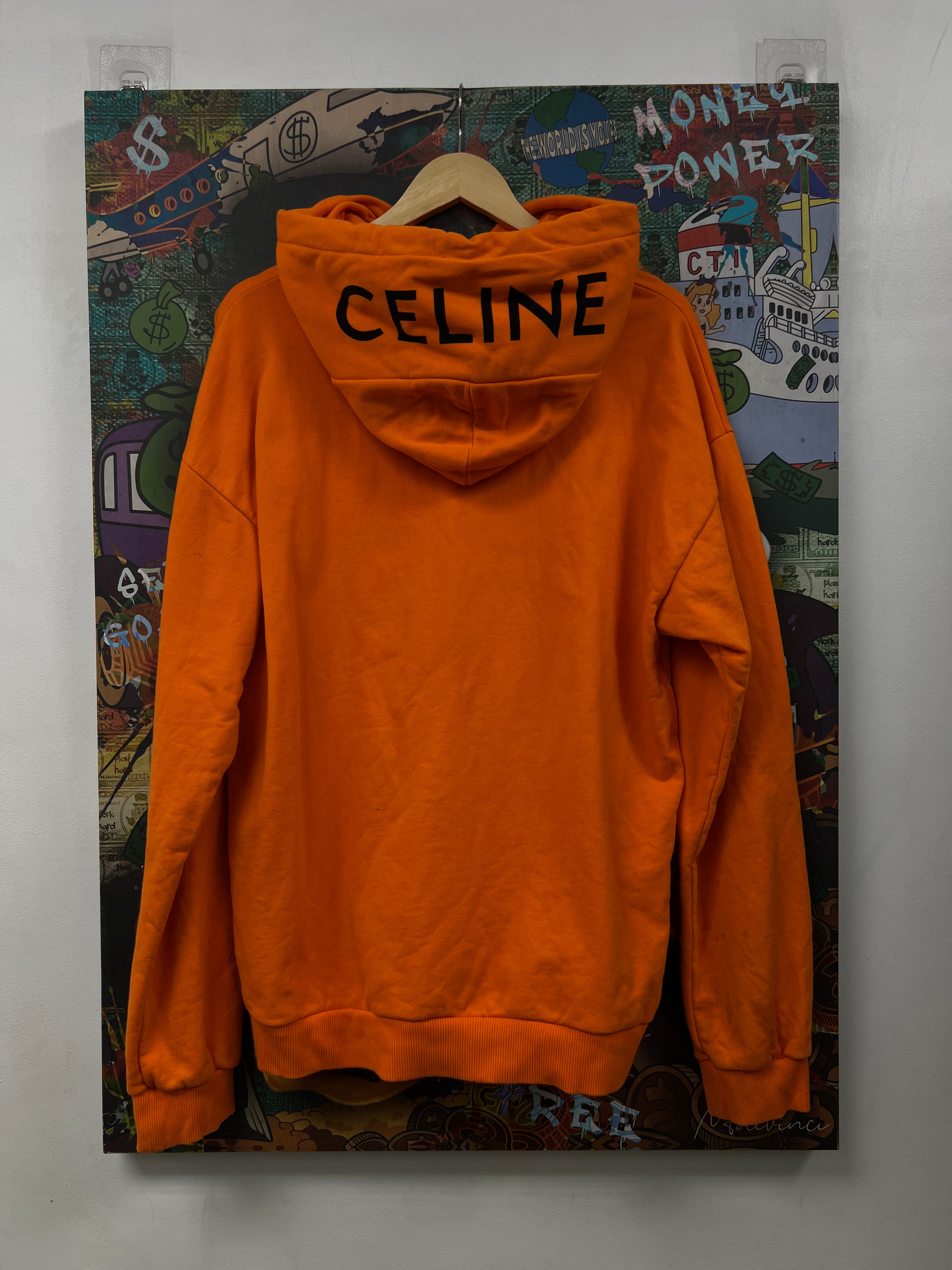 Celine Orange Black Hood Logo Hoodie