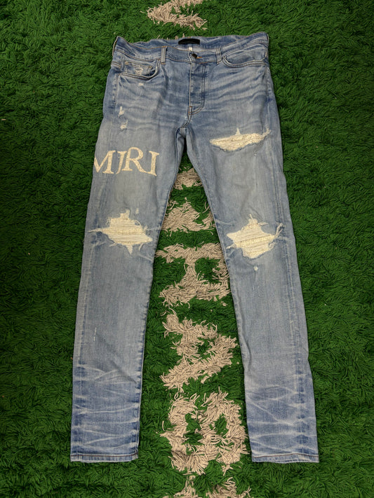 Amiri Jeans Light Wash Boucle Side Logo Used 30