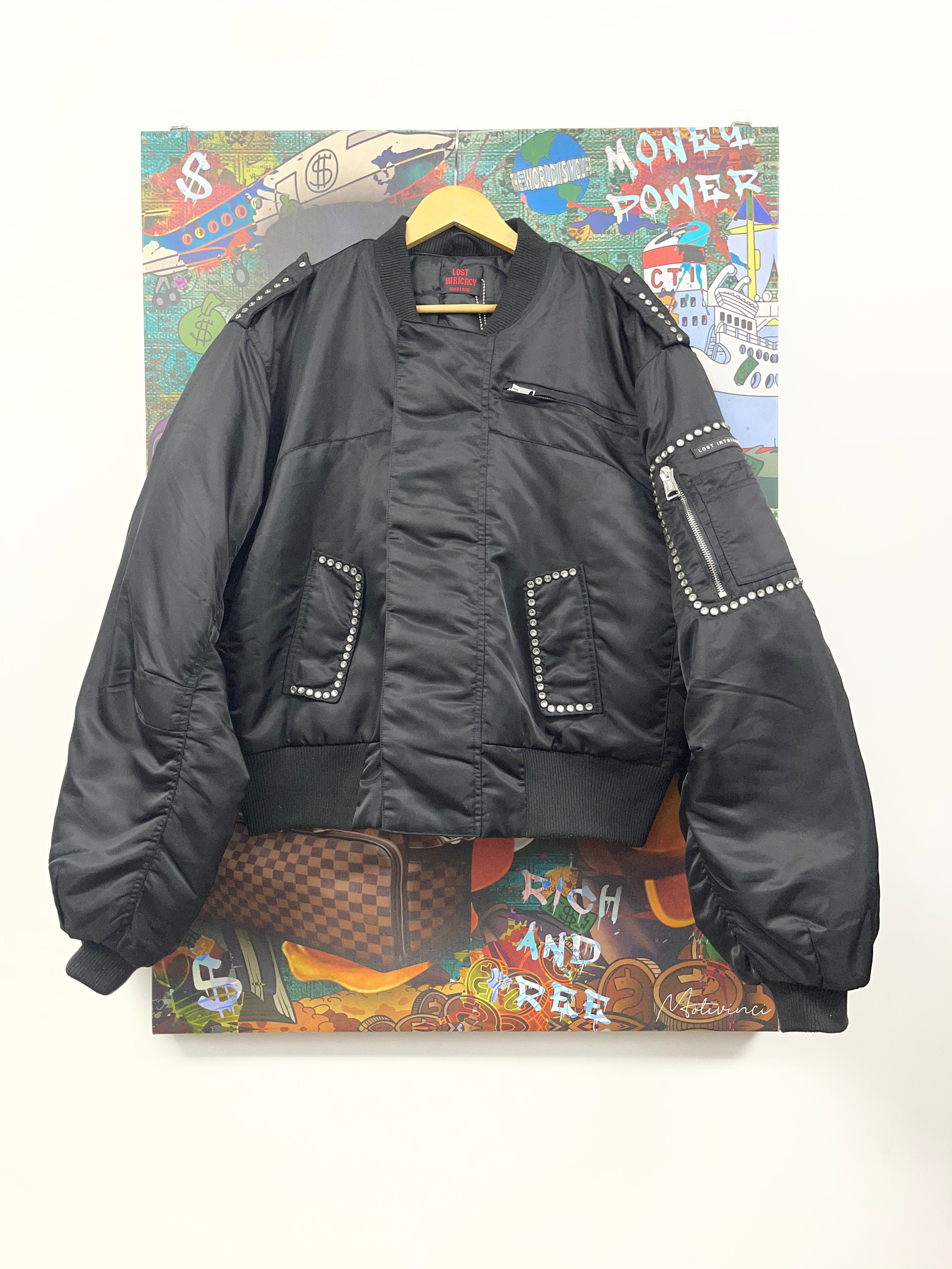 Lost Intricacy Black Rhinestone Bomber Jacket