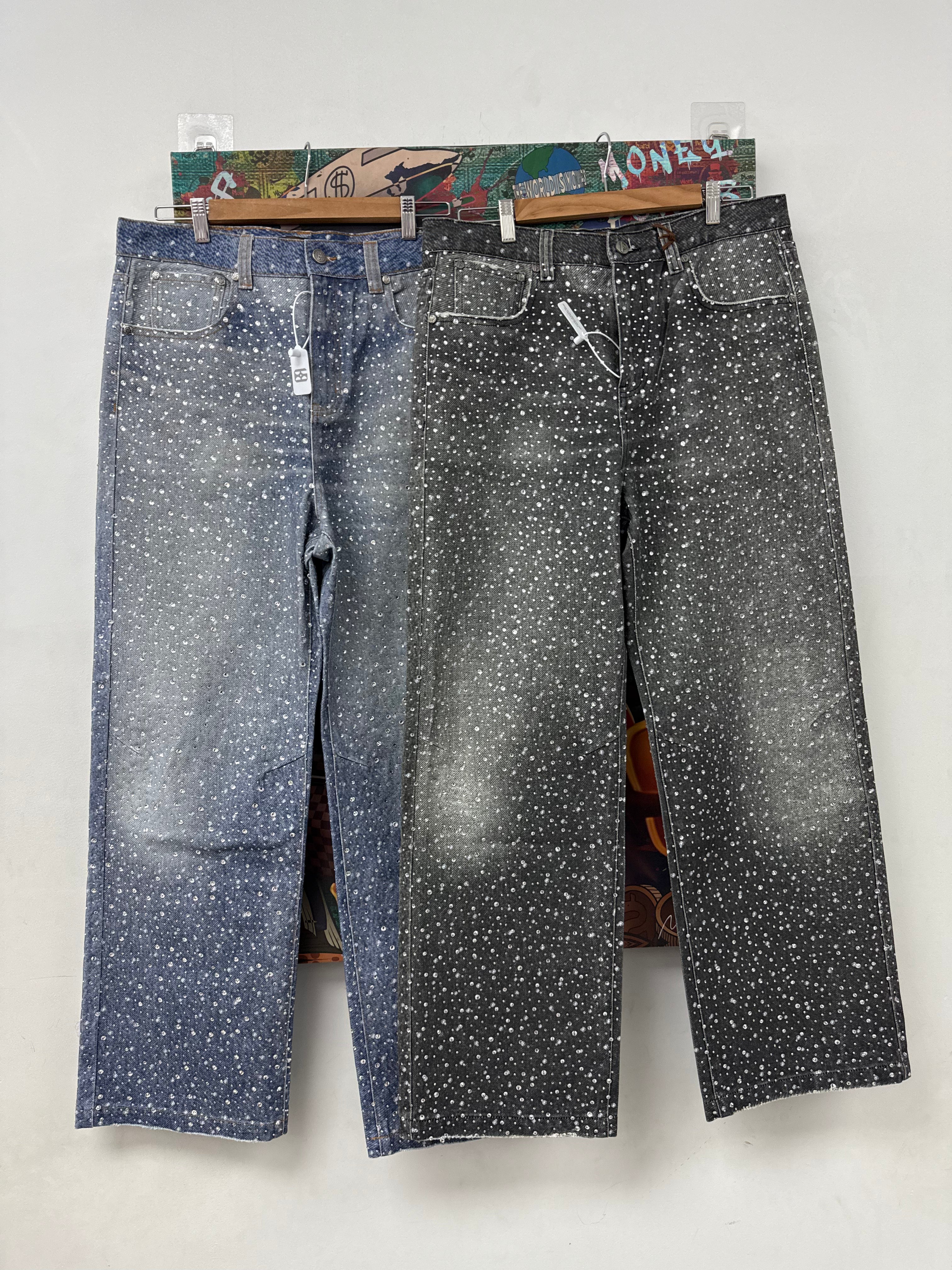 Birth Of A Royal Child Diamond Boro Jeans Black & Blue (S-XXL) New