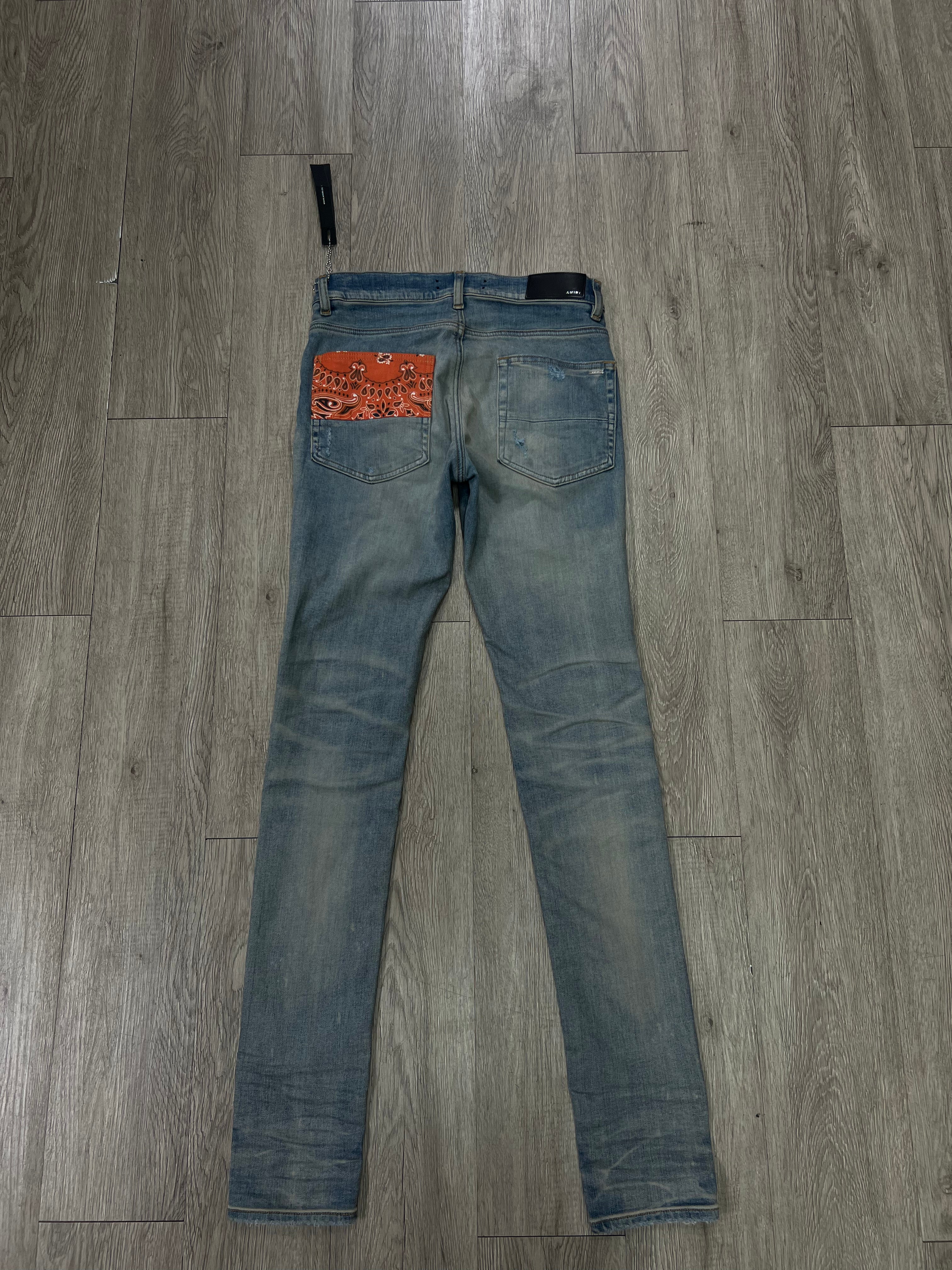 Amiri Light Wash Orange Bandana Patchwork Jeans