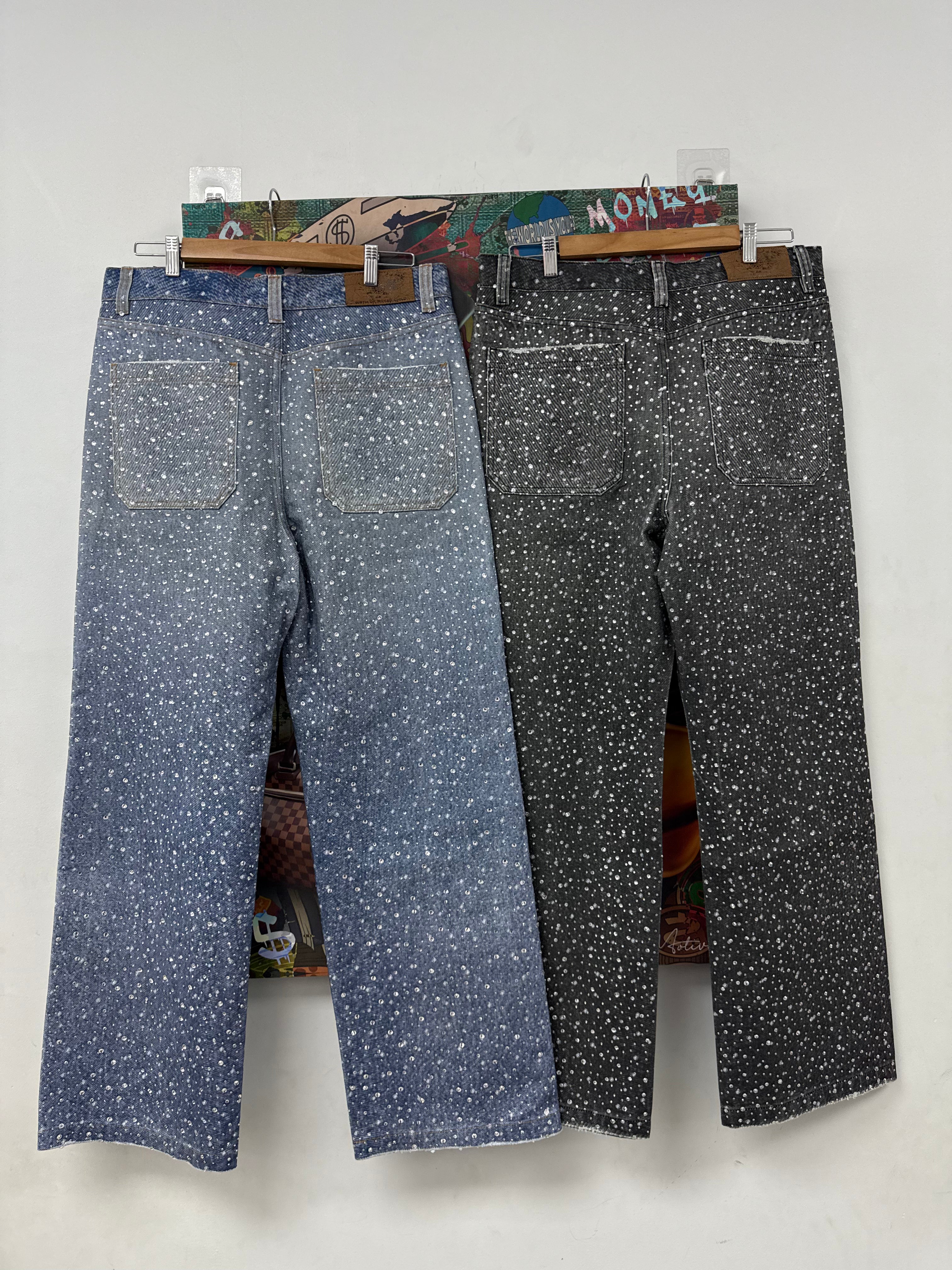 Birth Of A Royal Child Diamond Boro Jeans Black & Blue (S-XXL) New
