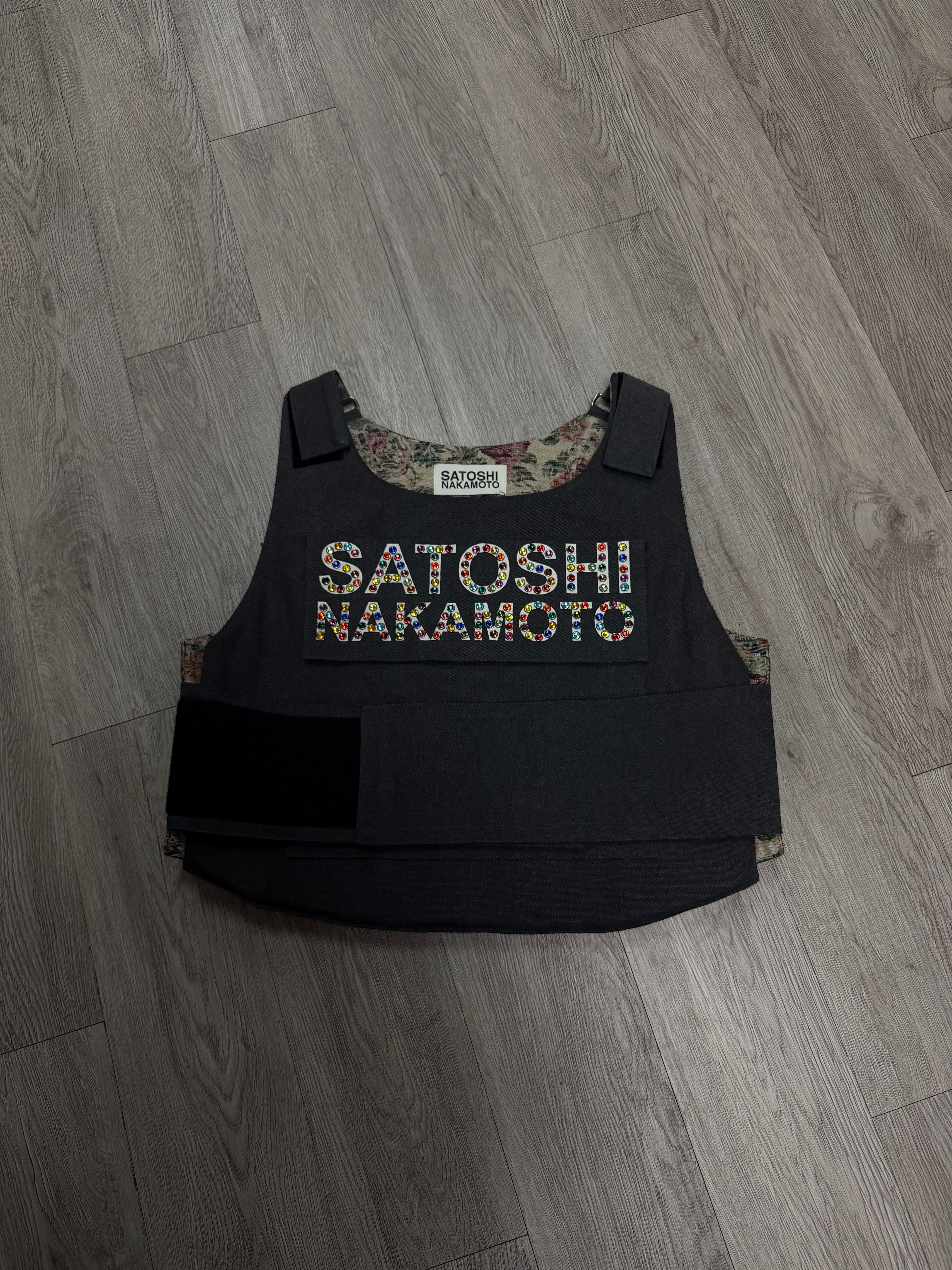 Satoshi Nakamoto Black Rhinestone Logo Vest