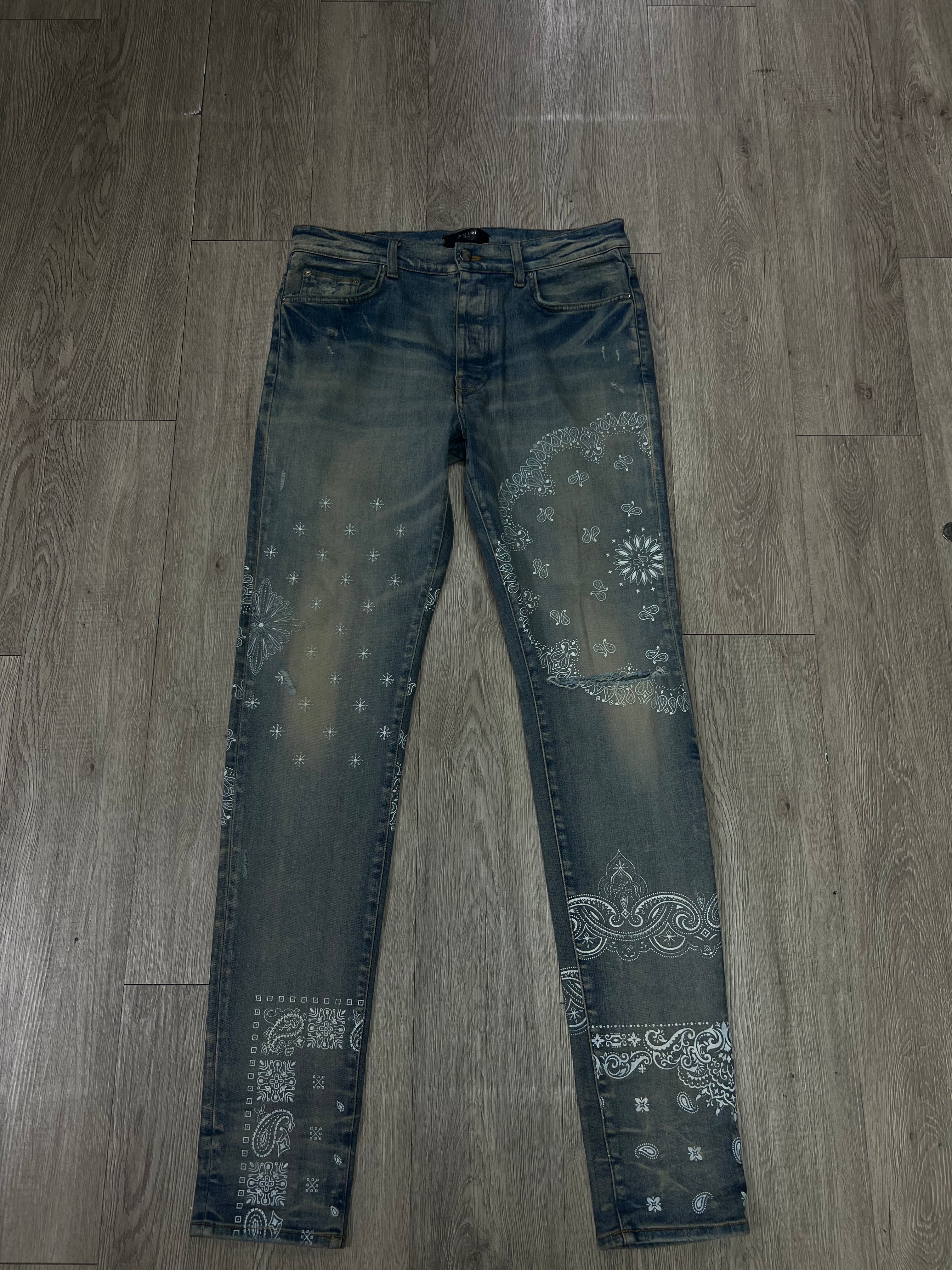 Amiri Light Wash Blue Bandana Stacked Jeans