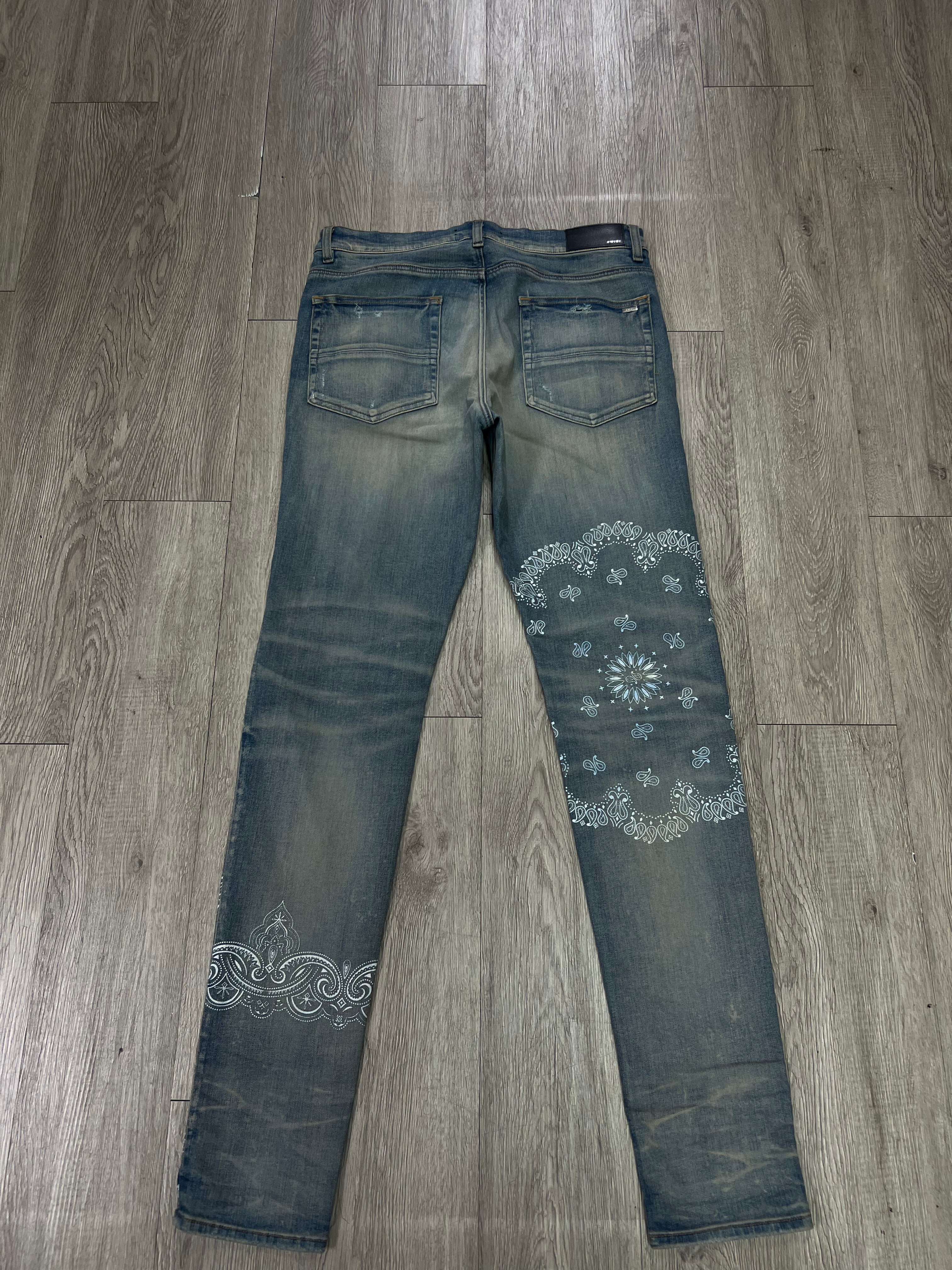 Amiri Light Wash Blue Bandana Stacked Jeans