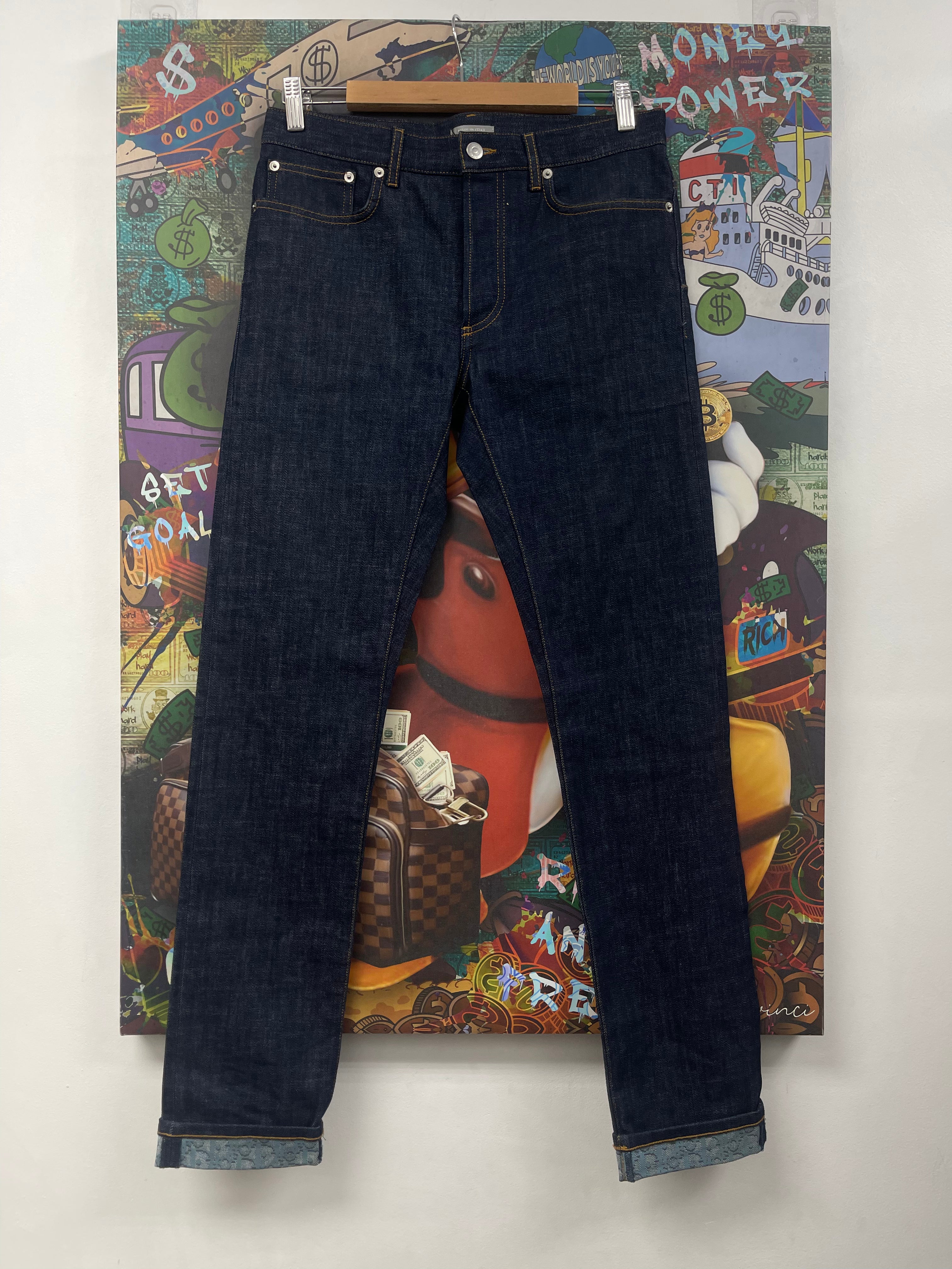 Dior Navy Selvedge Blue Oblique Cuff Logo Jeans