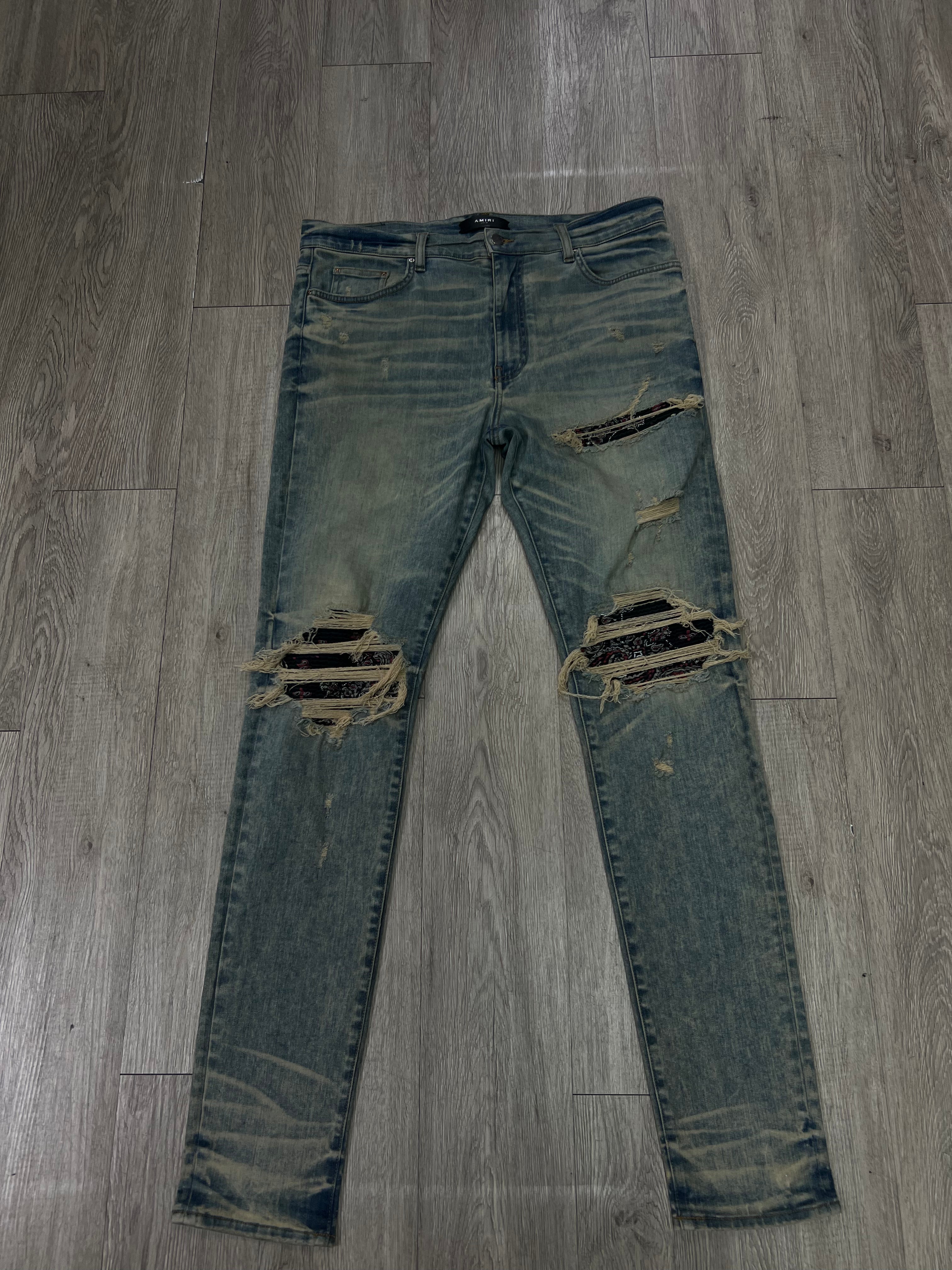 Amiri MX1 Aged Wash Black Red Bandana Patch (Zipper) Jeans