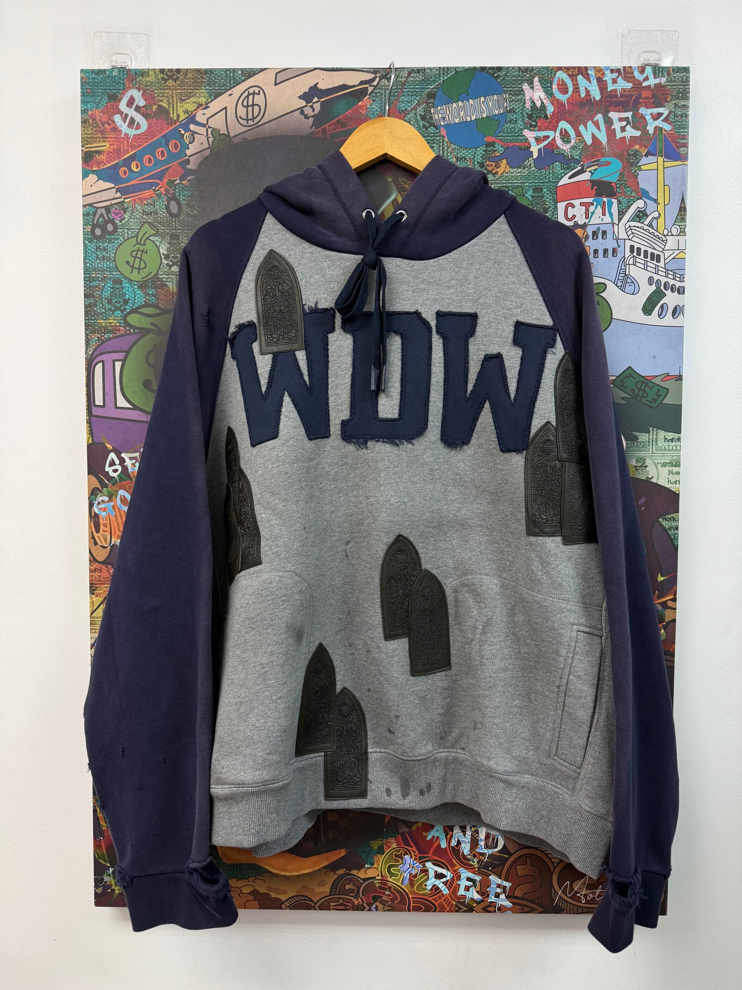 Who Decides War Faded Navy Grey Patch Hoodie