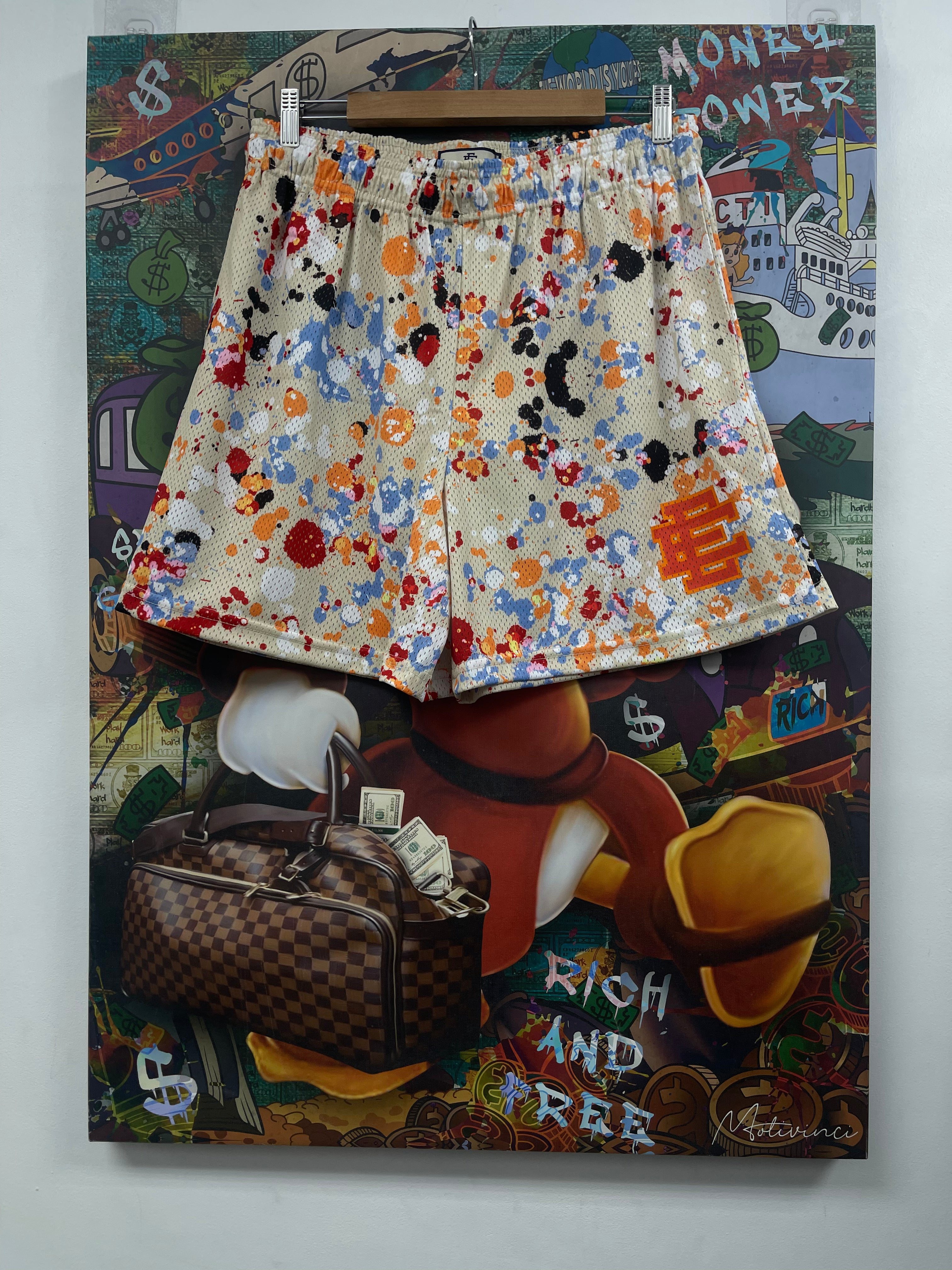 Eric Emanuel Cream Paint Splatter Shorts