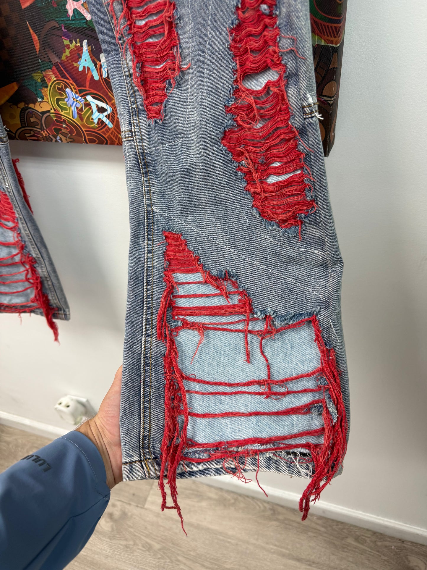 Who Decides War Light Wash Red Skeleton Jeans