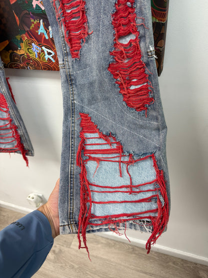Who Decides War Light Wash Red Skeleton Jeans