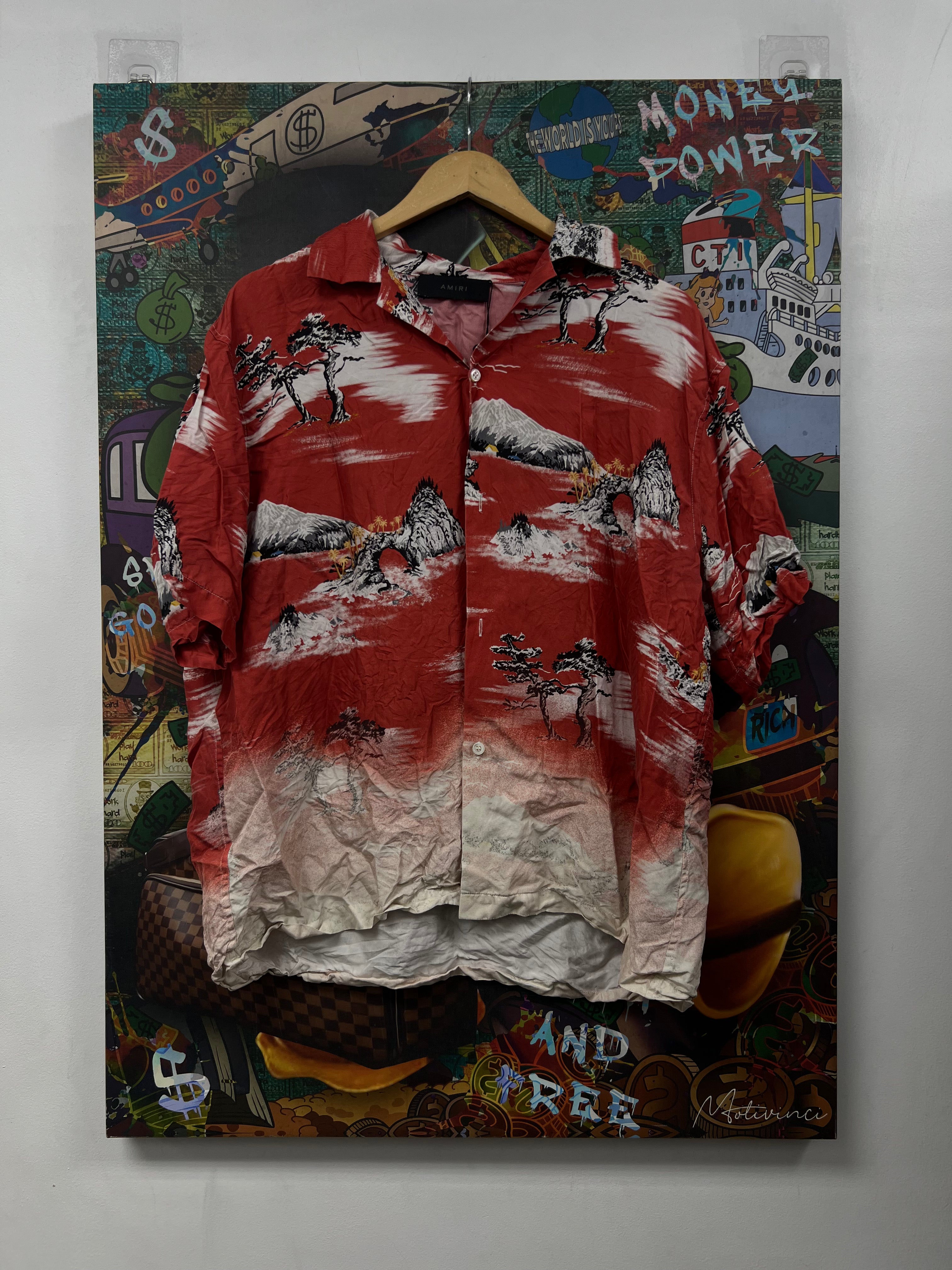 Amiri Red Silk Button Up